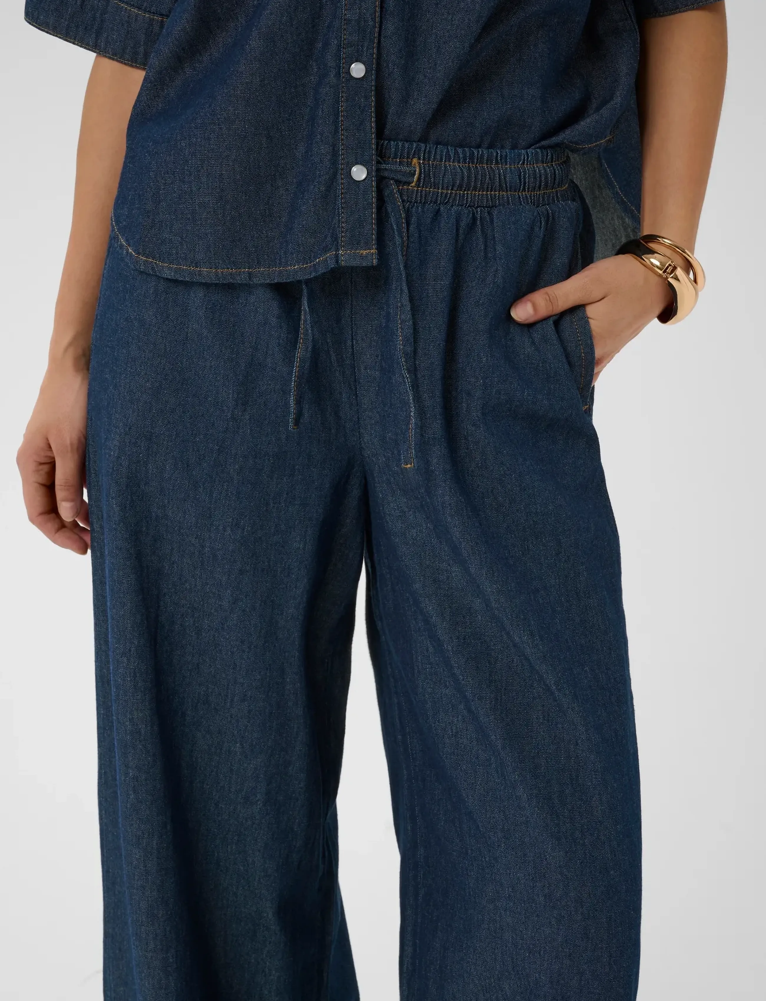 Kaffe - KAjade Denim Pants - wide leg trousers - dark blue chambray - 5