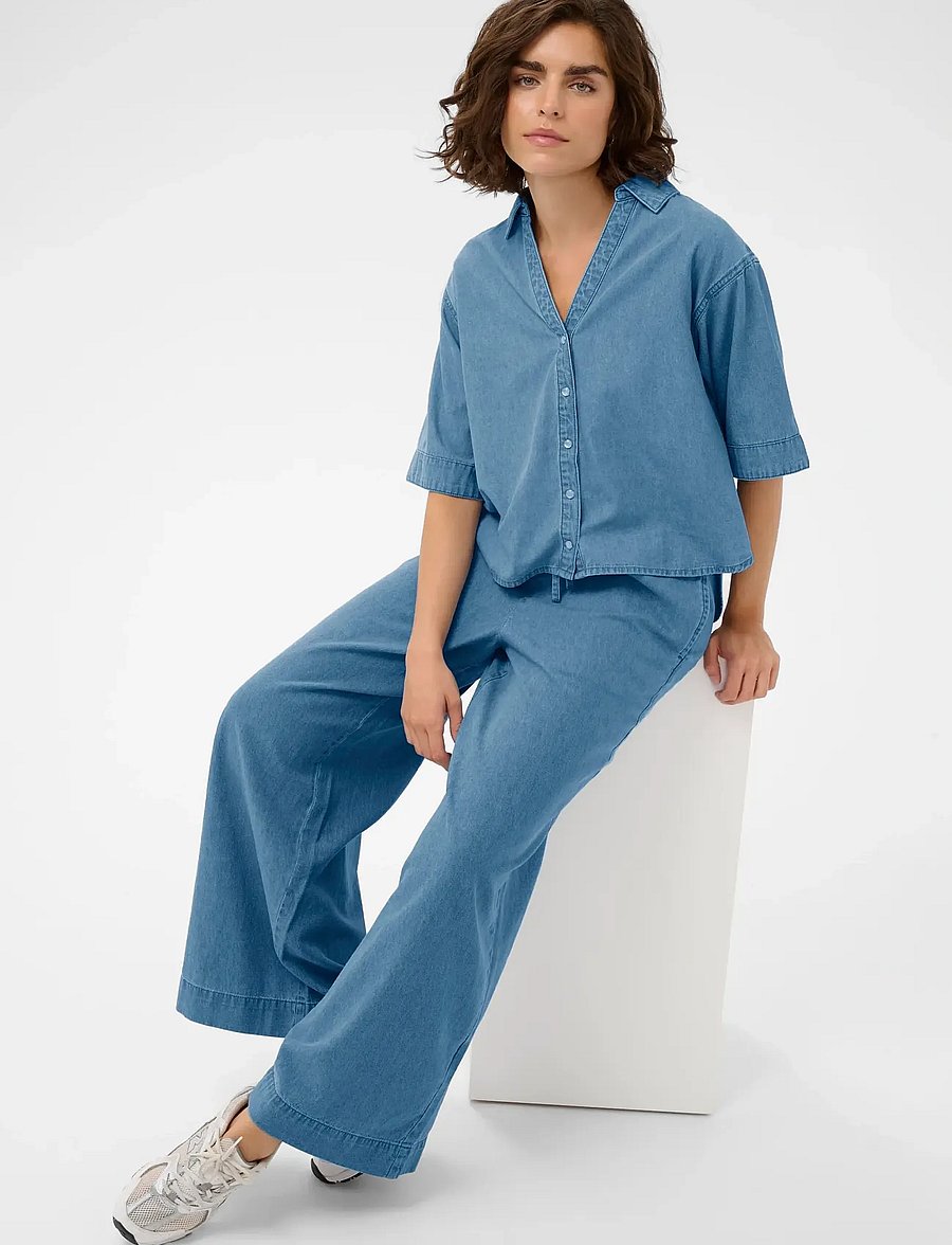 Kaffe - KAjade Denim Pants - bukser med brede ben - medium blue chambray - 5