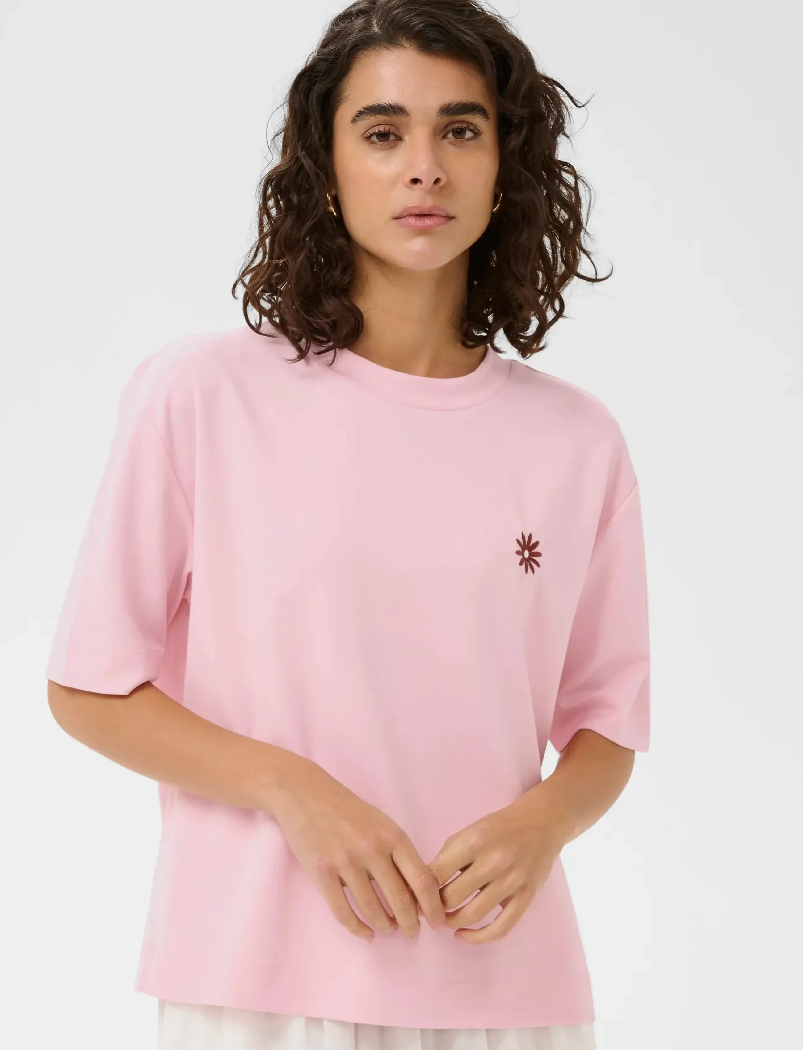 Kaffe KAannie Embroidery T-Shirt - T-shirts & Toppe - BALLERINA / pink/rose