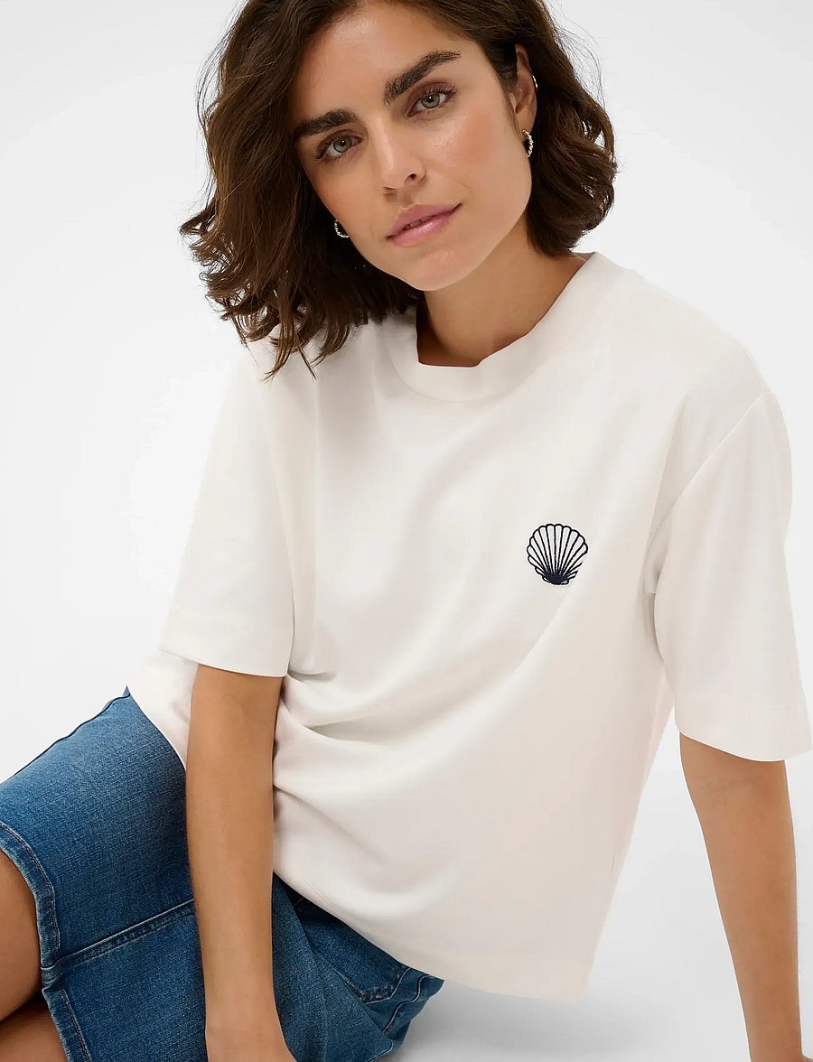 Kaffe - KAannie Embroidery T-Shirt - t-shirts - chalk - 5