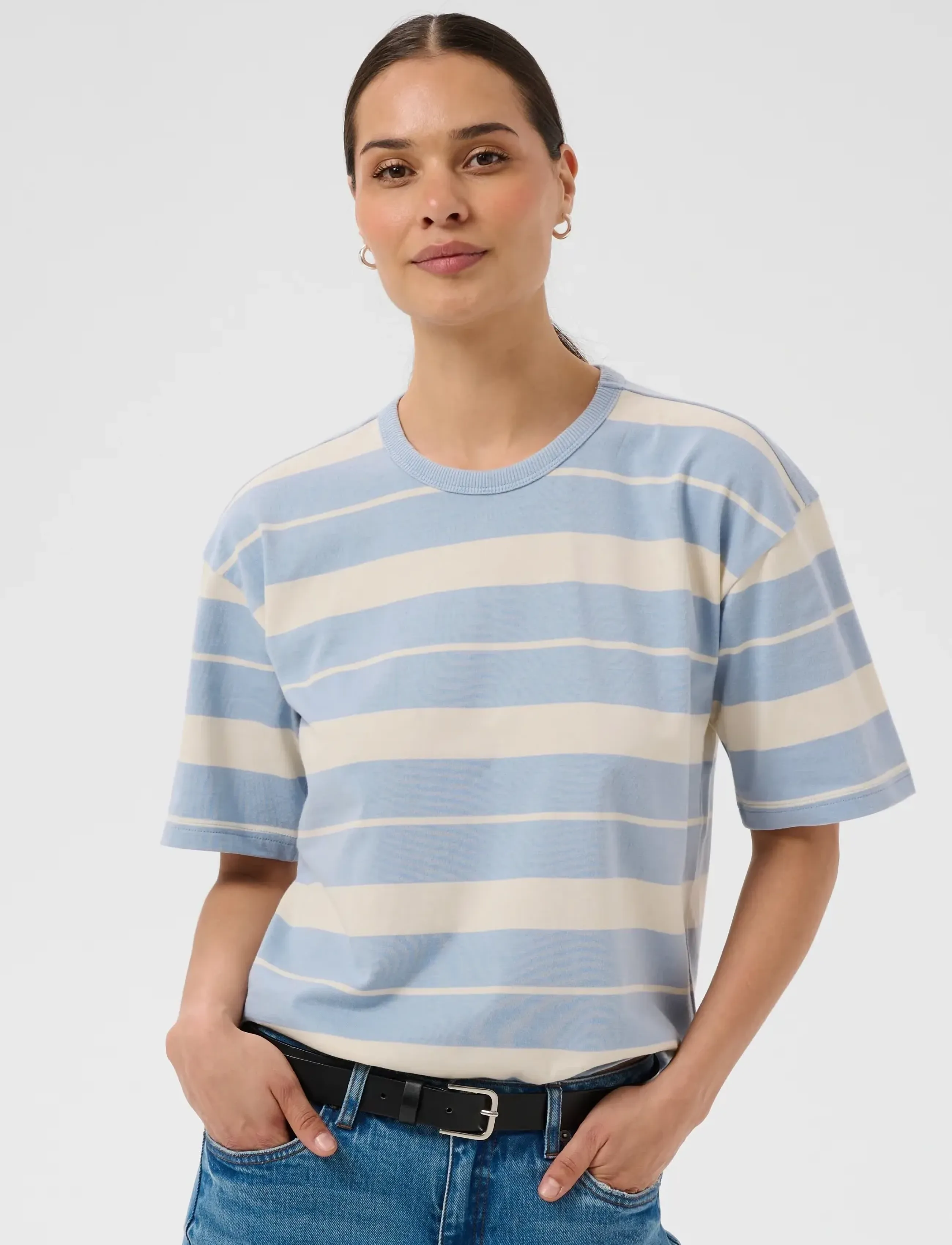 Kaffe KAwinny 1/2 T-Shirt - T-shirts - BLUE FOG/TURTLEDOVE STRIPE / blue