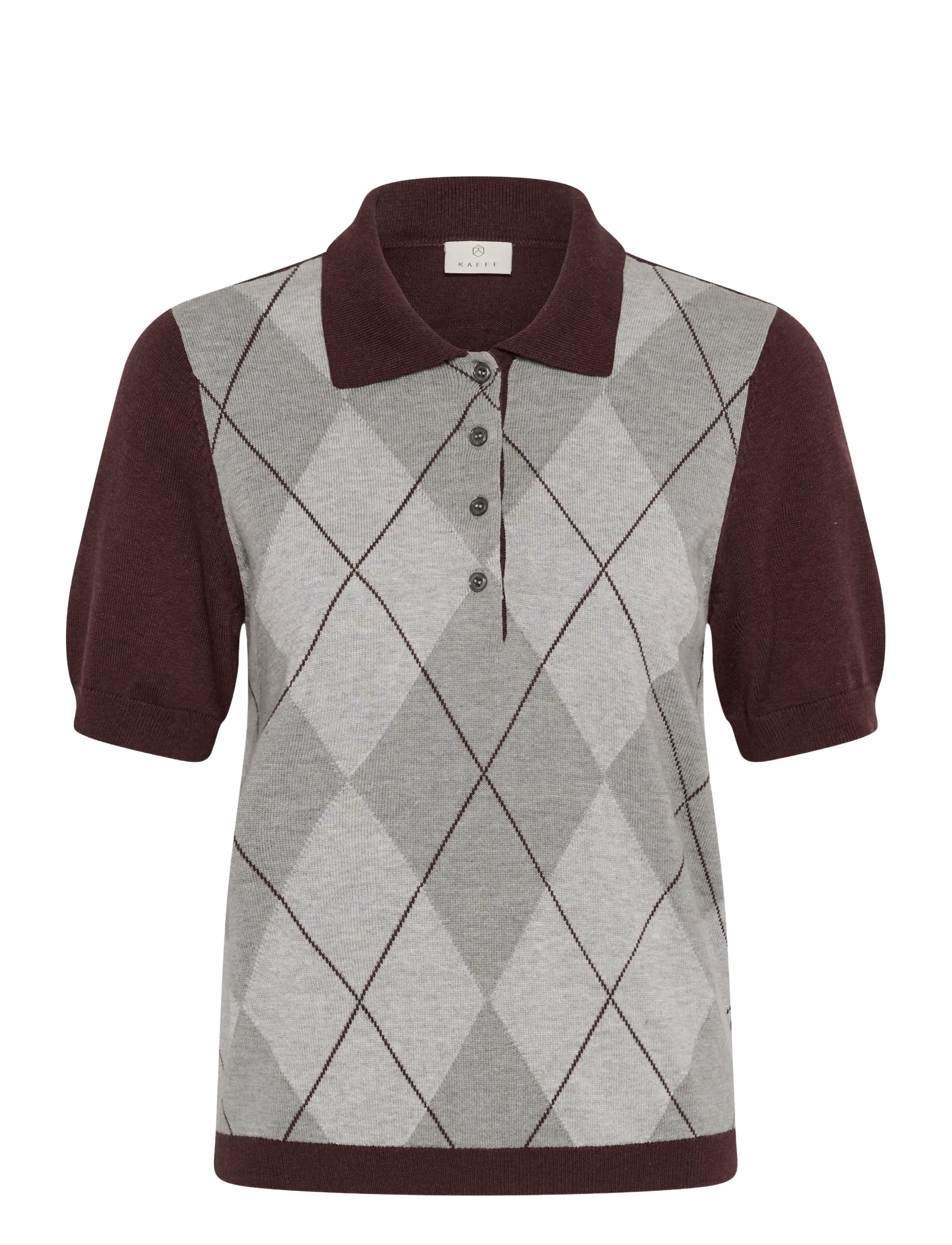 Kaffe KAgizza Argyle Polo Knit - Kaffe - FUDGE/ GREY ARGYLE / burgundy