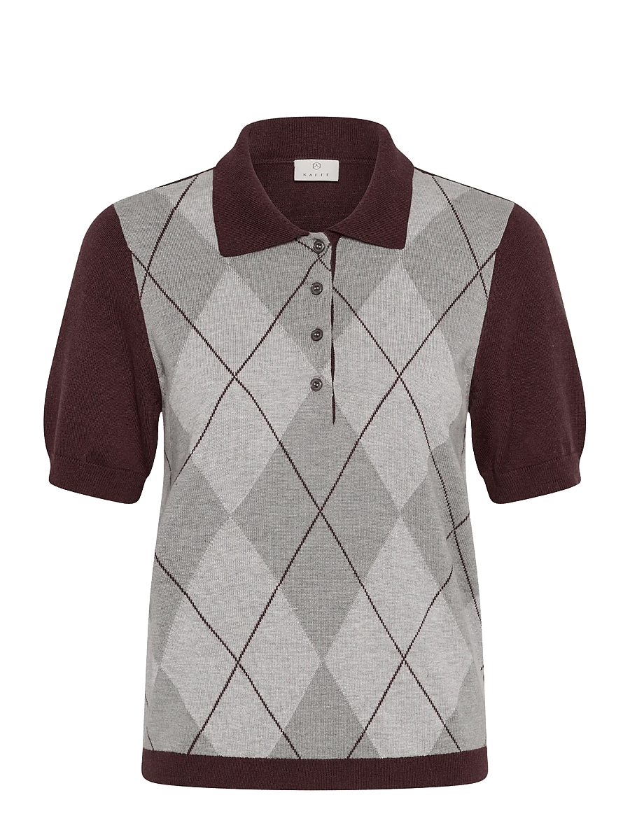 Kaffe - KAgizza Argyle Polo Knit - poloshirts - fudge/ grey argyle - 0