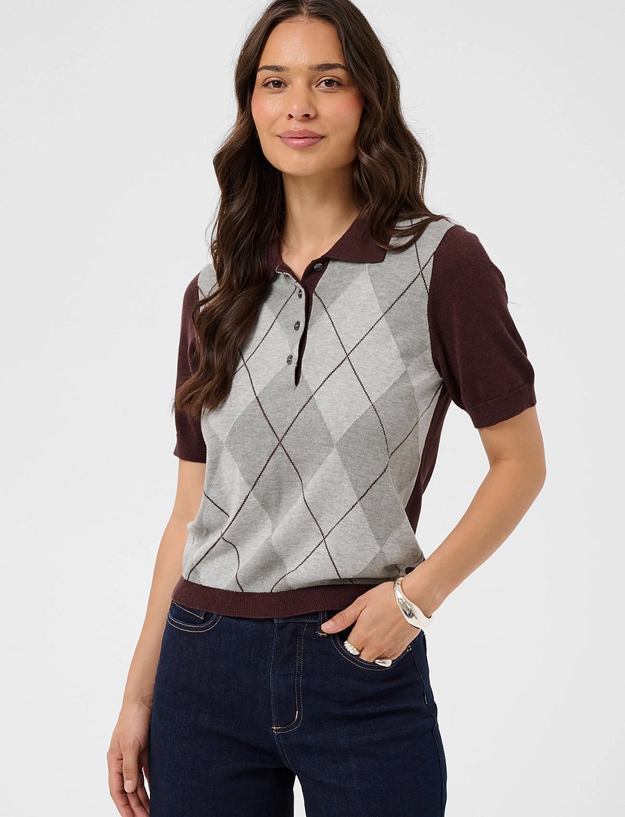 Kaffe - KAgizza Argyle Polo Knit - poloshirts - fudge/ grey argyle - 2