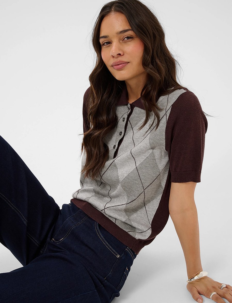Kaffe - KAgizza Argyle Polo Knit - poloshirts - fudge/ grey argyle - 5