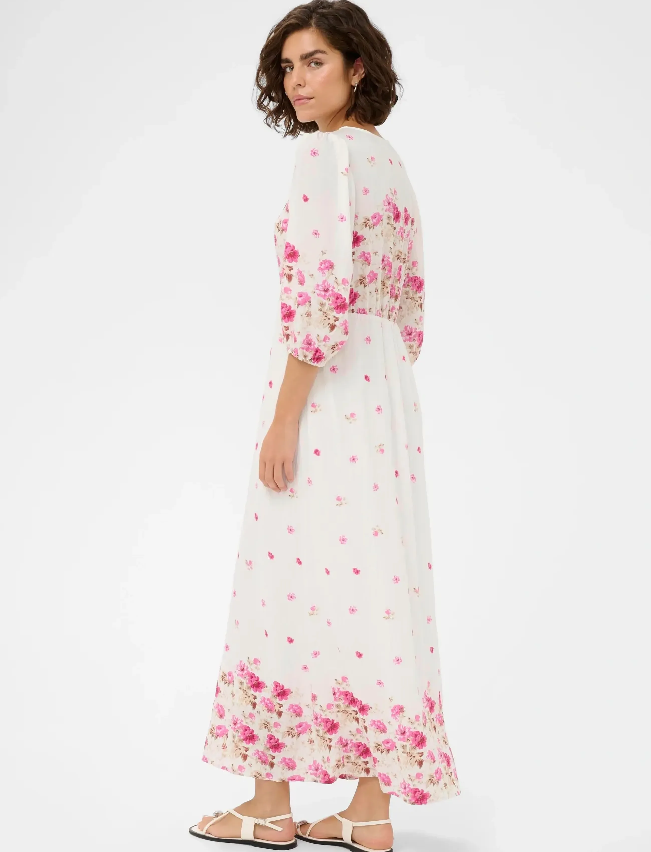 Kaffe - KArosine Long Dress - white rose border flower - 3