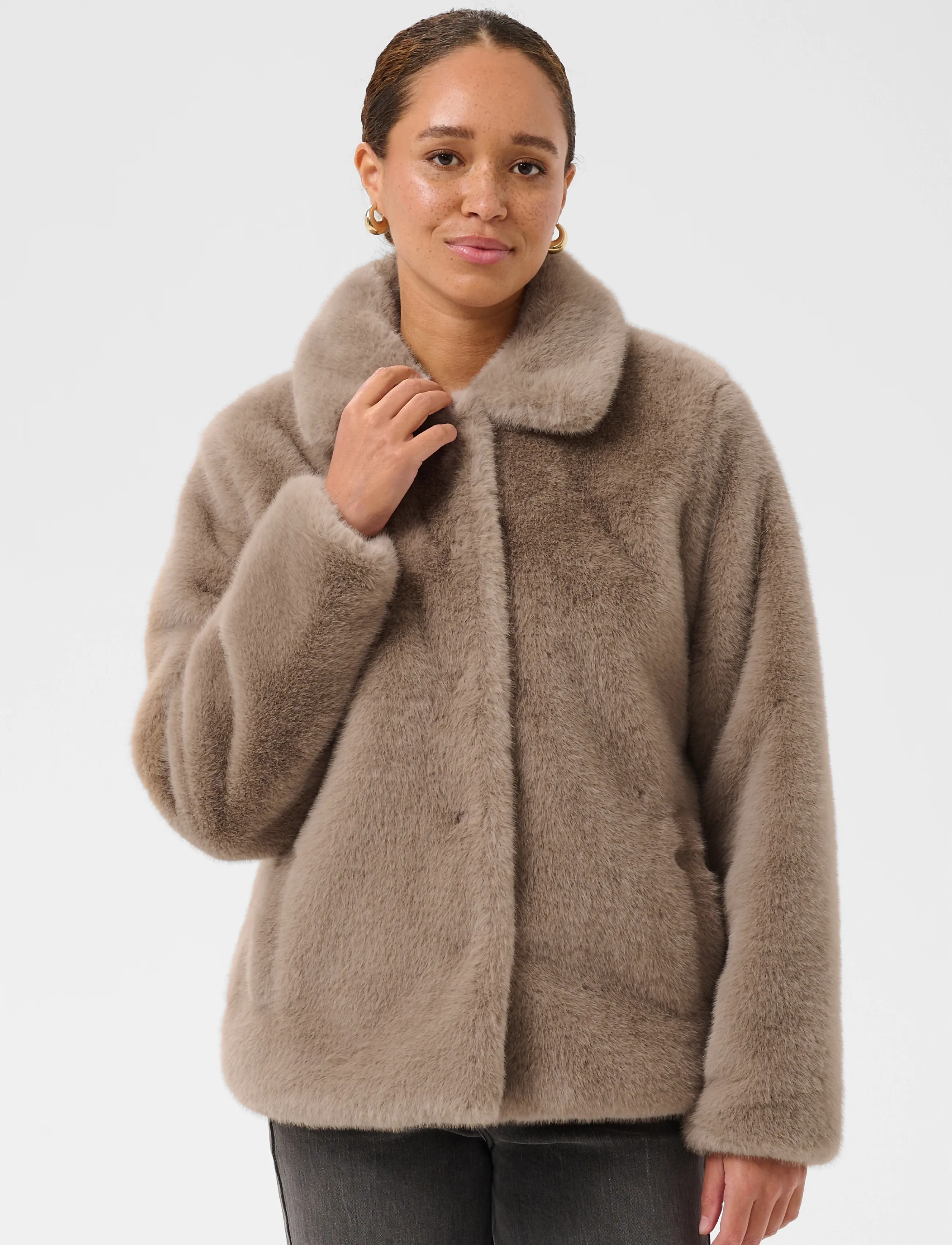 Kaffe - KArosa Fake Fur Jacket - faux fur - taupe gray - 2