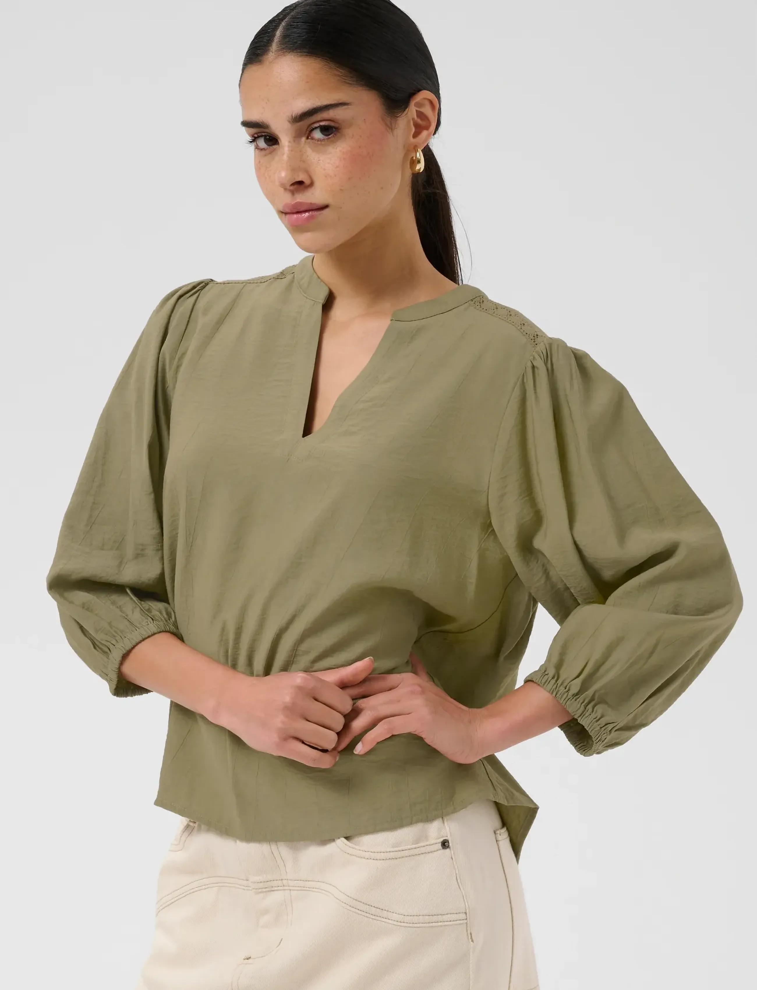 Kaffe Kaalberta Blouse, 44, Khaki green, Bluser > Langærmede, Dame