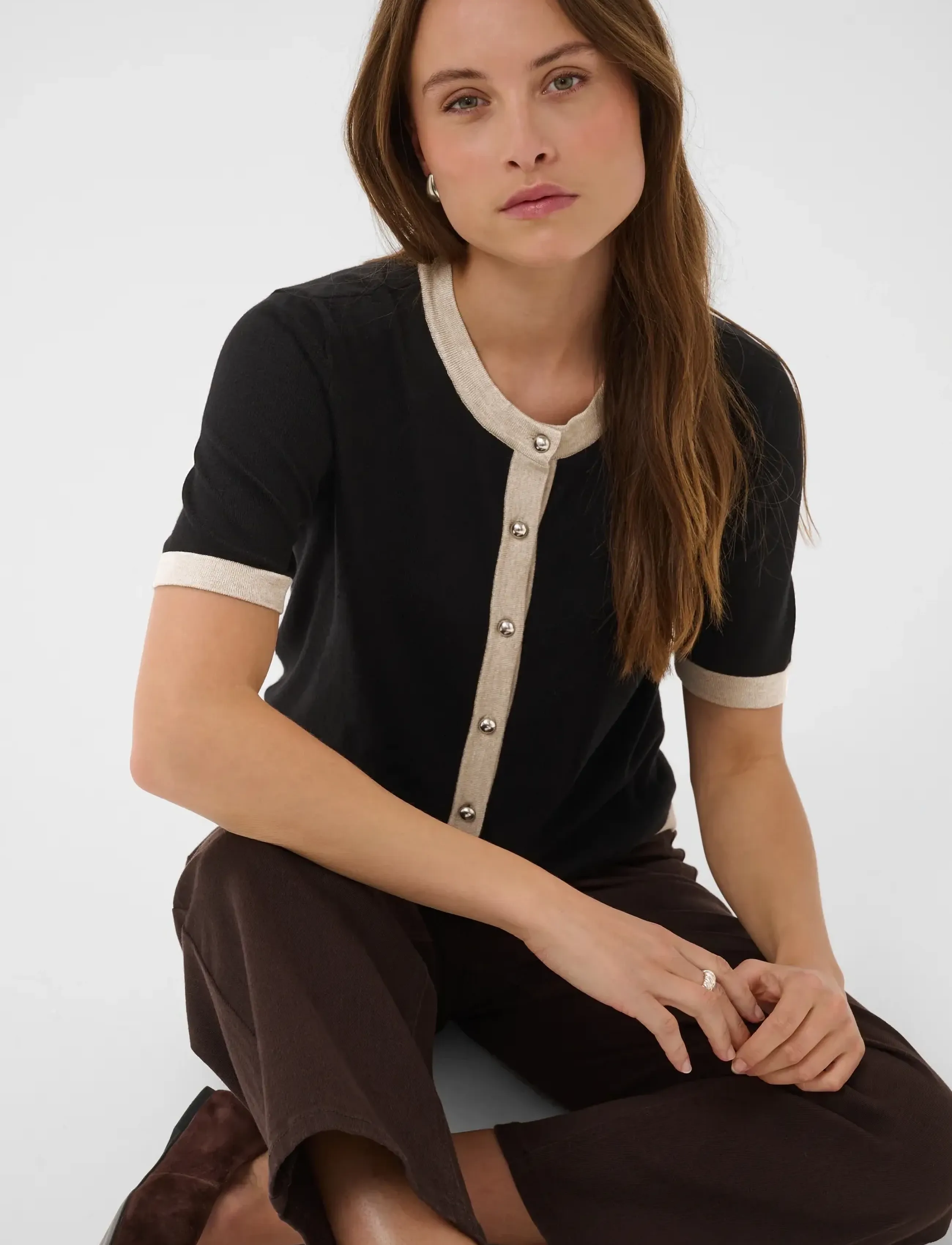 Kaffe - KAlizza Contrast Cardigan - cardigans - black deep - 5