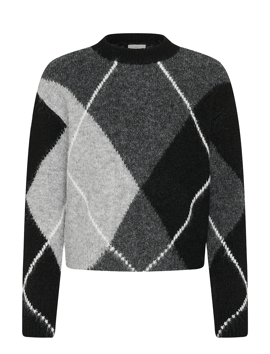 Kaffe - KAgrith Knit Pullover - pullover - grey melange / black check - 0