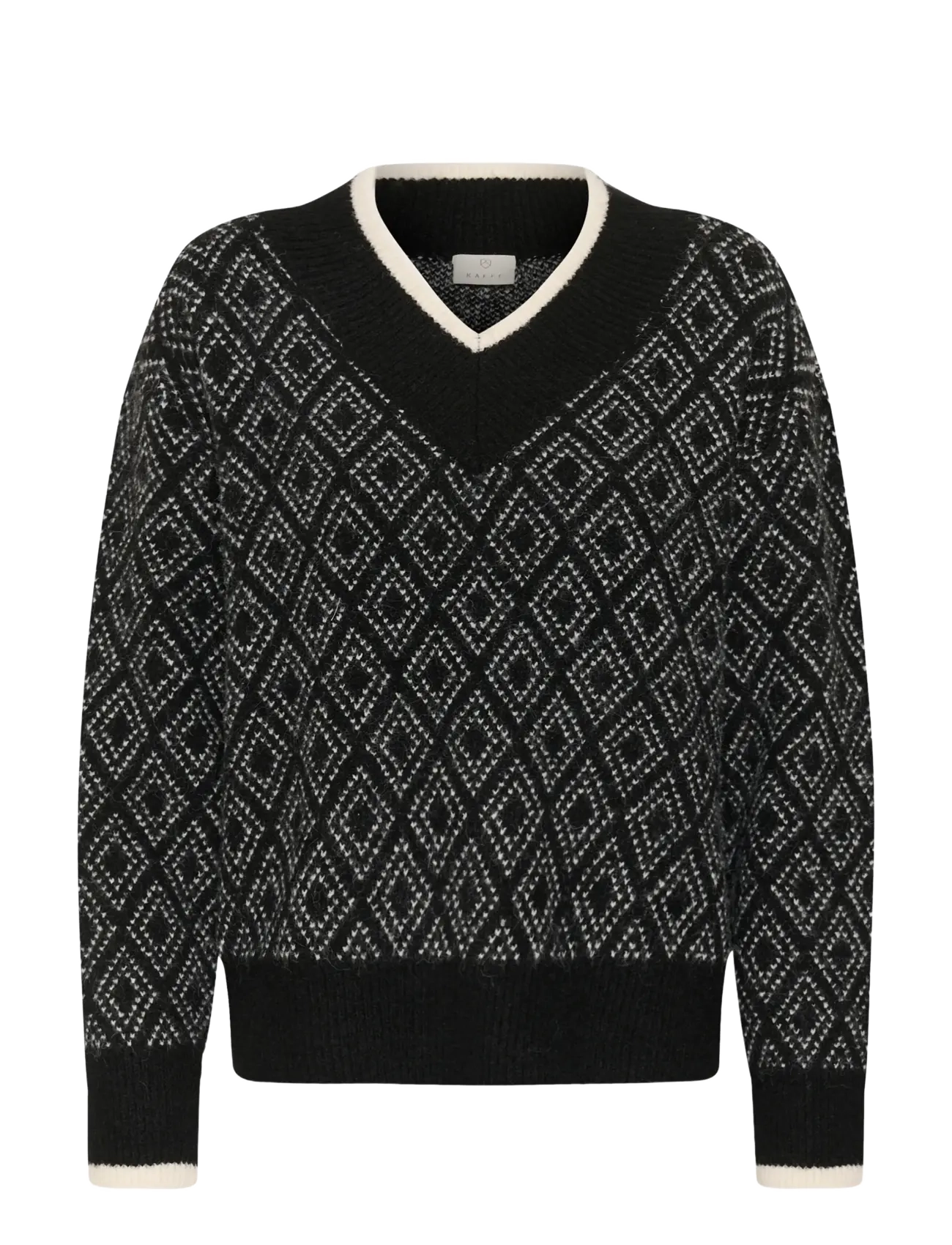 Kaffe KAsirens Knit Pullover - Strik - BLACK/TURTLEDOVE ARGYLE / black