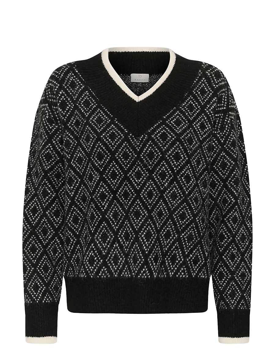 Kaffe - KAsirens Knit Pullover - striktrøjer - black/turtledove argyle - 0