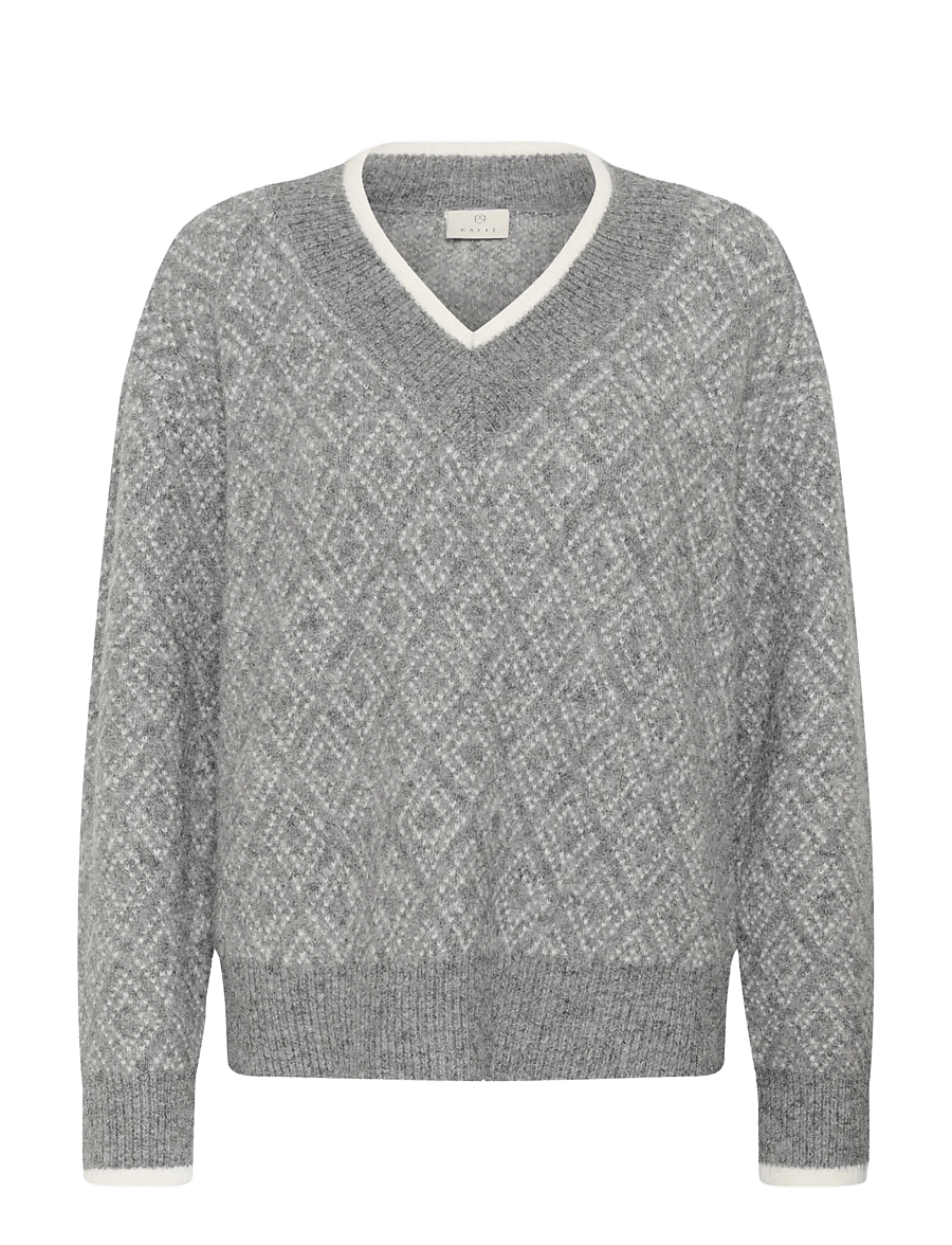 Kaffe - KAsirens Knit Pullover - pullover - grey mel. / chalk argyle - 0