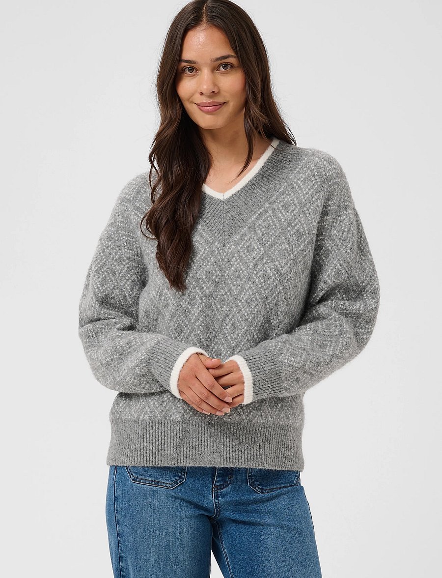 Kaffe - KAsirens Knit Pullover - pullover - grey mel. / chalk argyle - 2