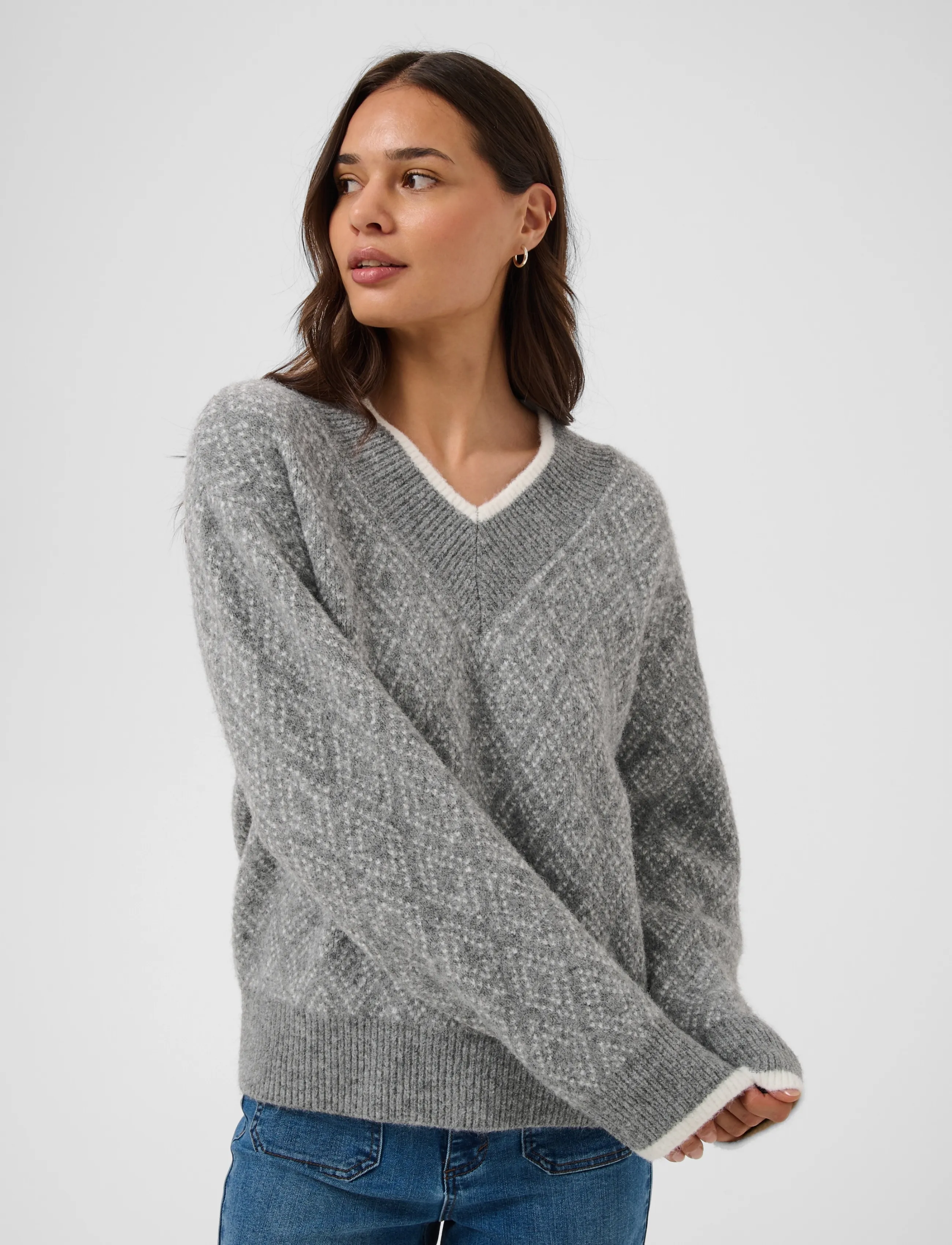 Kaffe - KAsirens Knit Pullover - pullover - grey mel. / chalk argyle - 5
