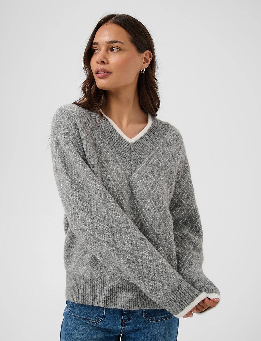 Kaffe - KAsirens Knit Pullover - pullover - grey mel. / chalk argyle - 5