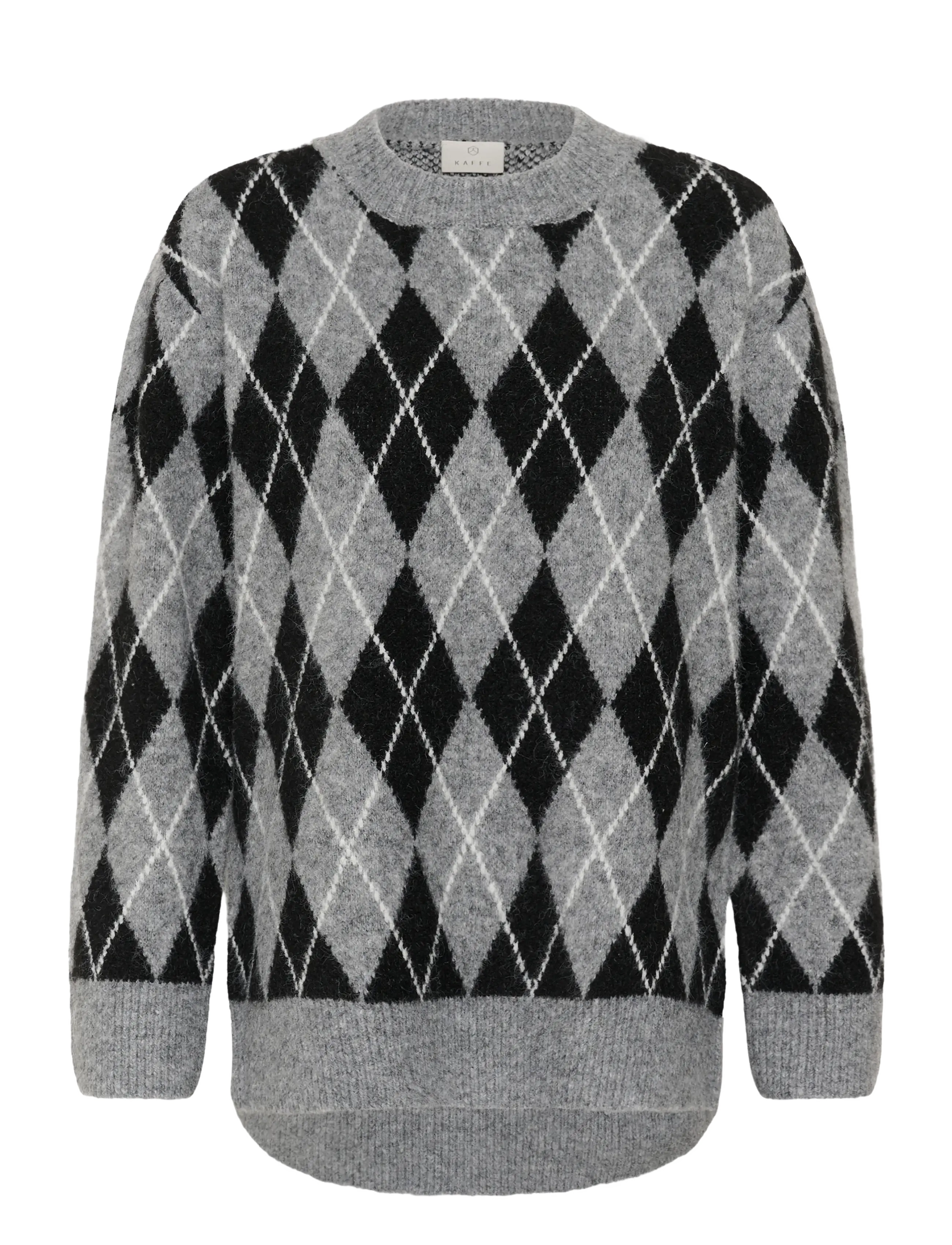 Kaffe KAsimone Knit Pullover - Kaffe - BLACK/GM/WHITE ARGYLE / grey