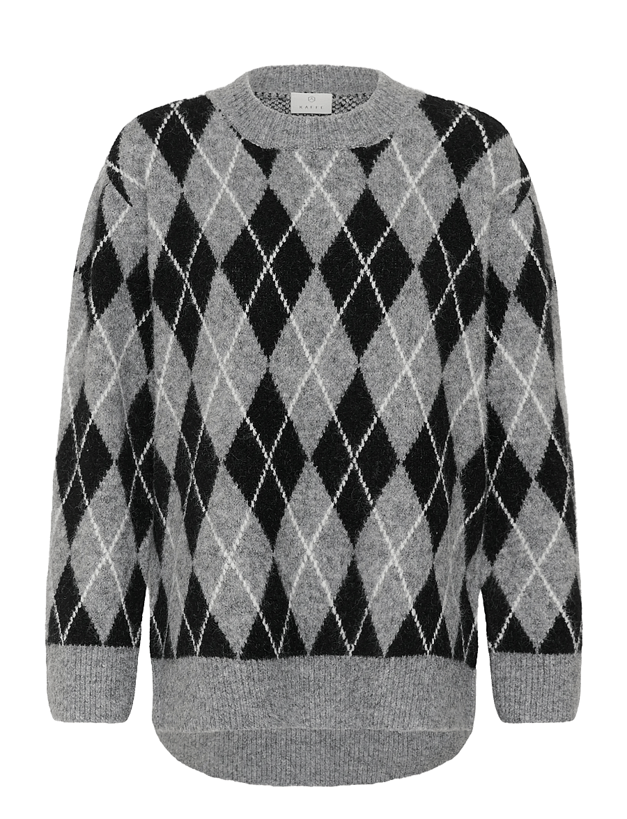 Kaffe - KAsimone Knit Pullover - pullover - black/gm/white argyle - 0