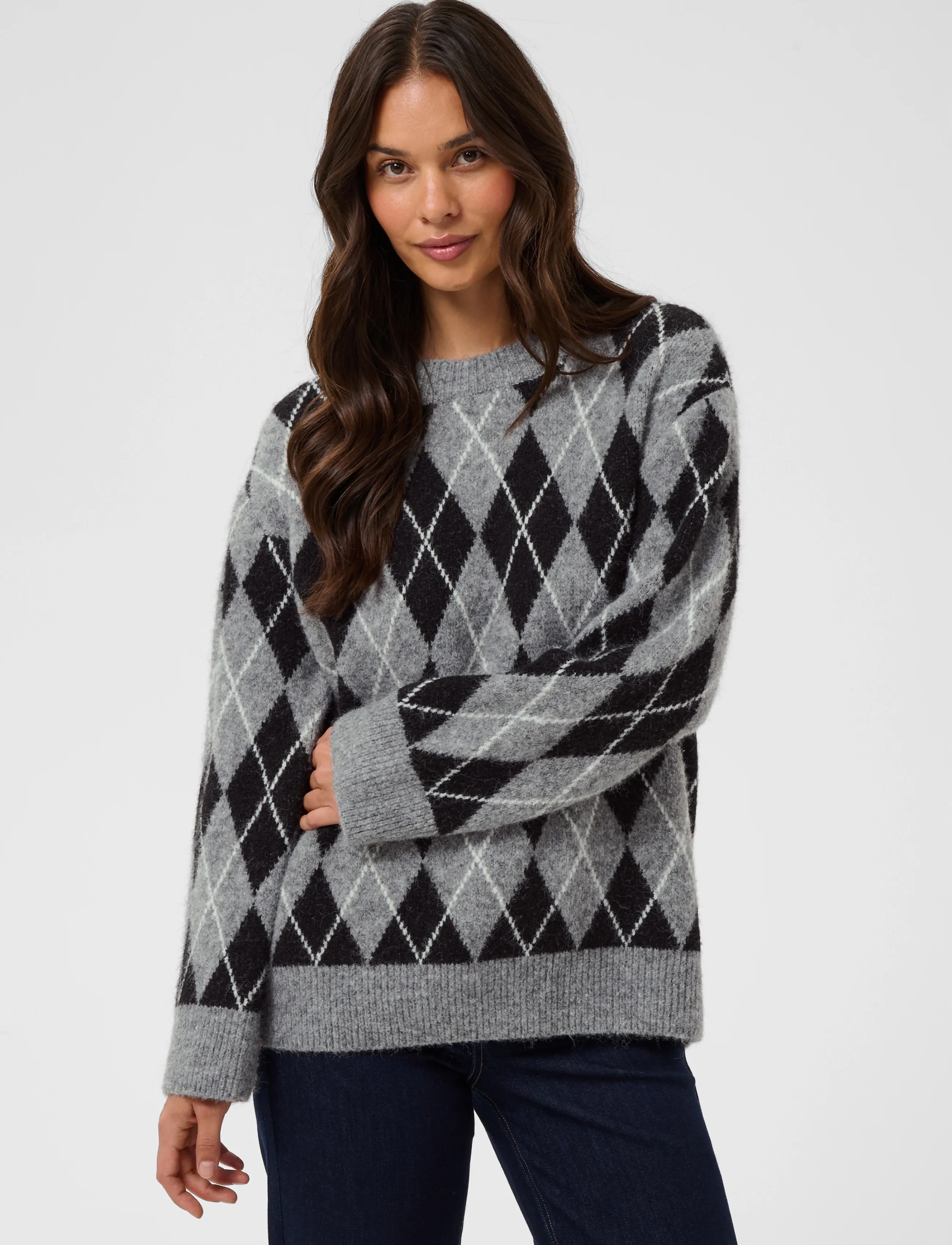 Kaffe - KAsimone Knit Pullover - pullover - black/gm/white argyle - 2