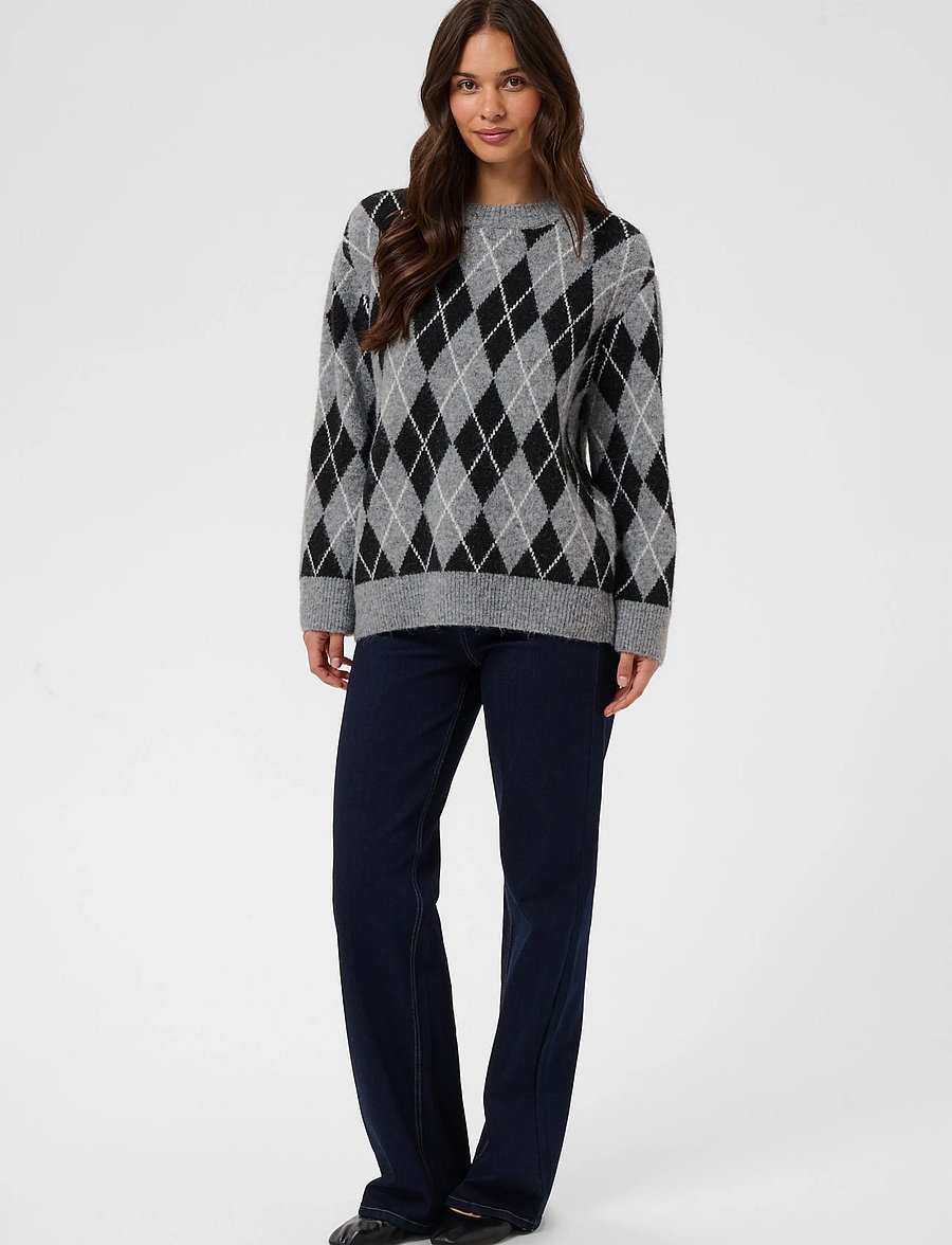 Kaffe - KAsimone Knit Pullover - pullover - black/gm/white argyle - 3