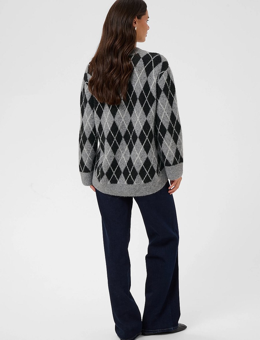 Kaffe - KAsimone Knit Pullover - pullover - black/gm/white argyle - 4