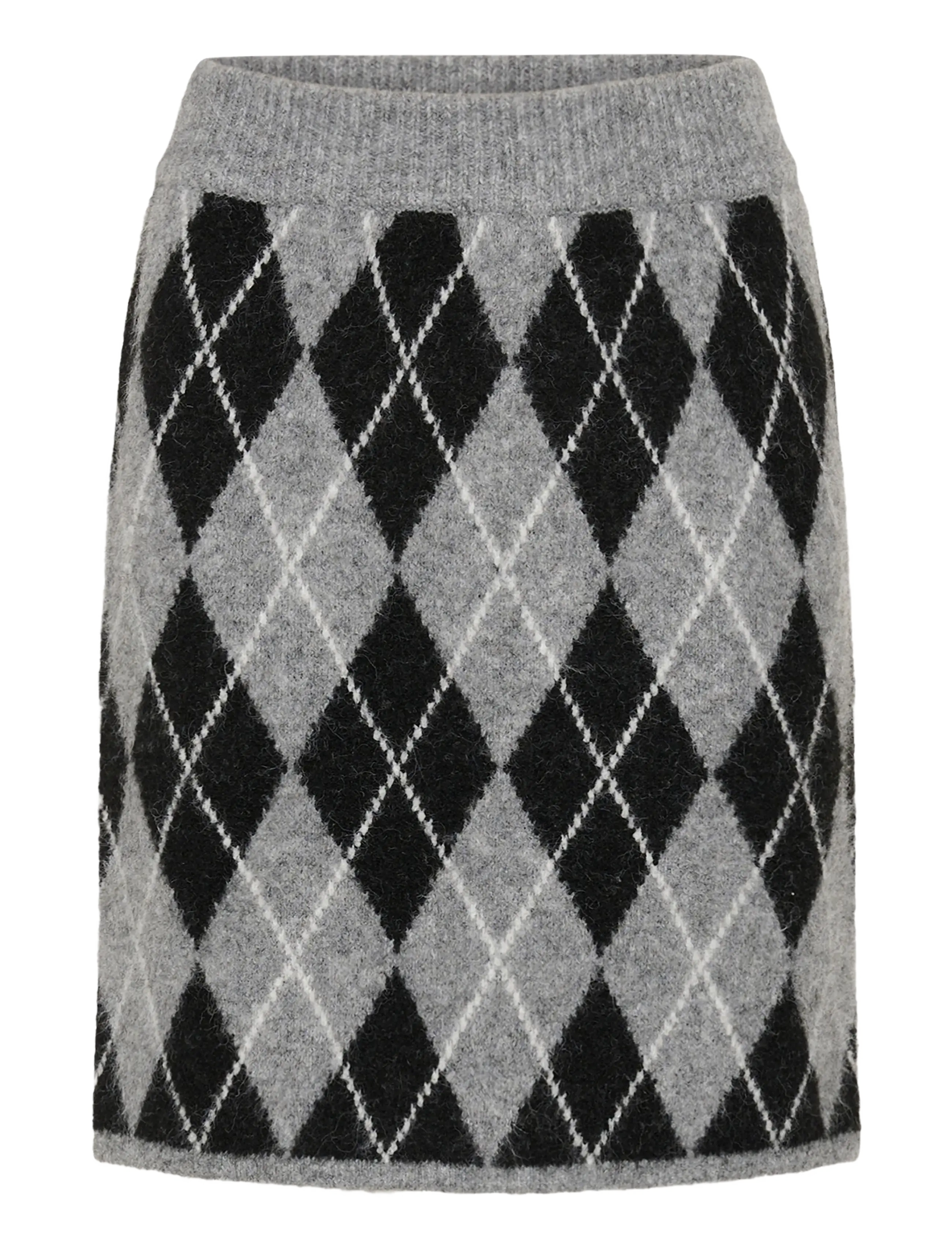 Kaffe KAsimone Knit Skirt - Kaffe - BLACK/GM/WHITE ARGYLE / grey