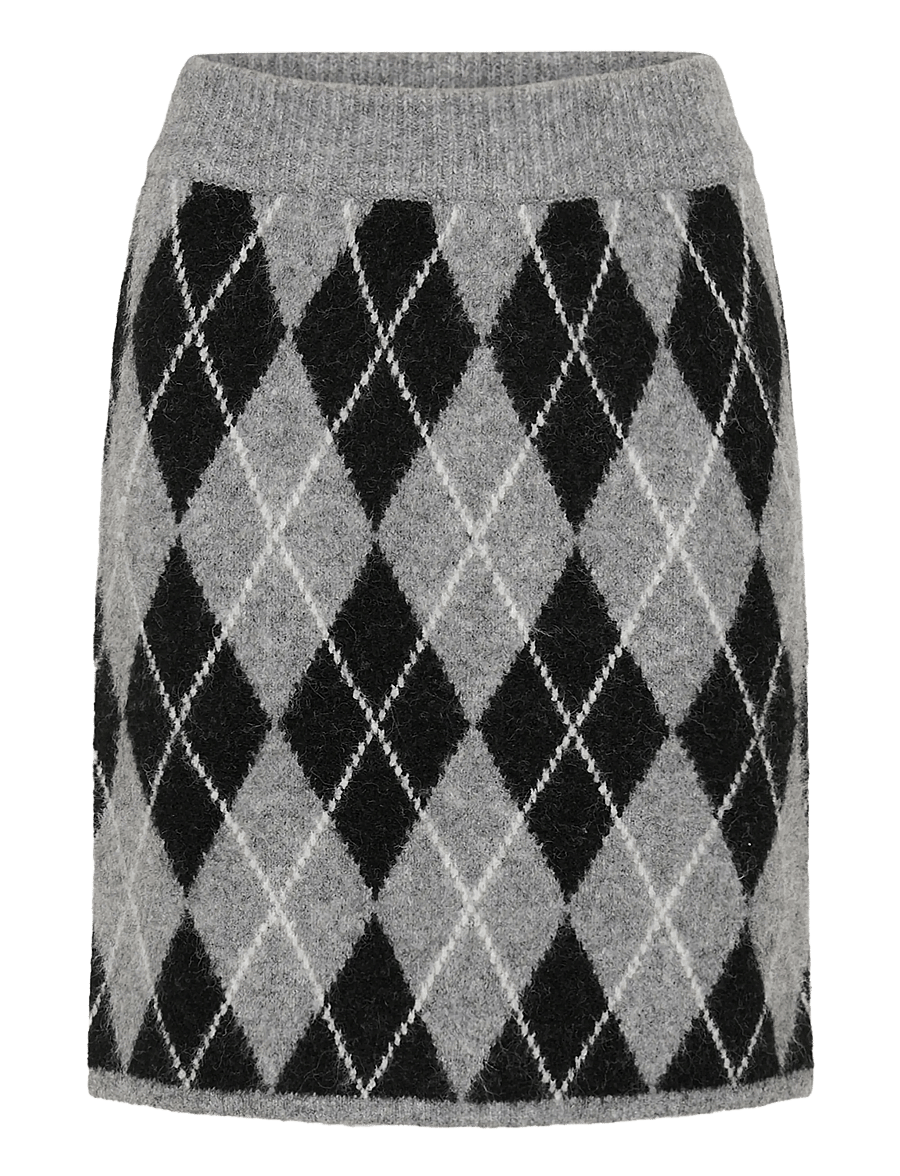 Kaffe - KAsimone Knit Skirt - strickröcke - black/gm/white argyle - 0