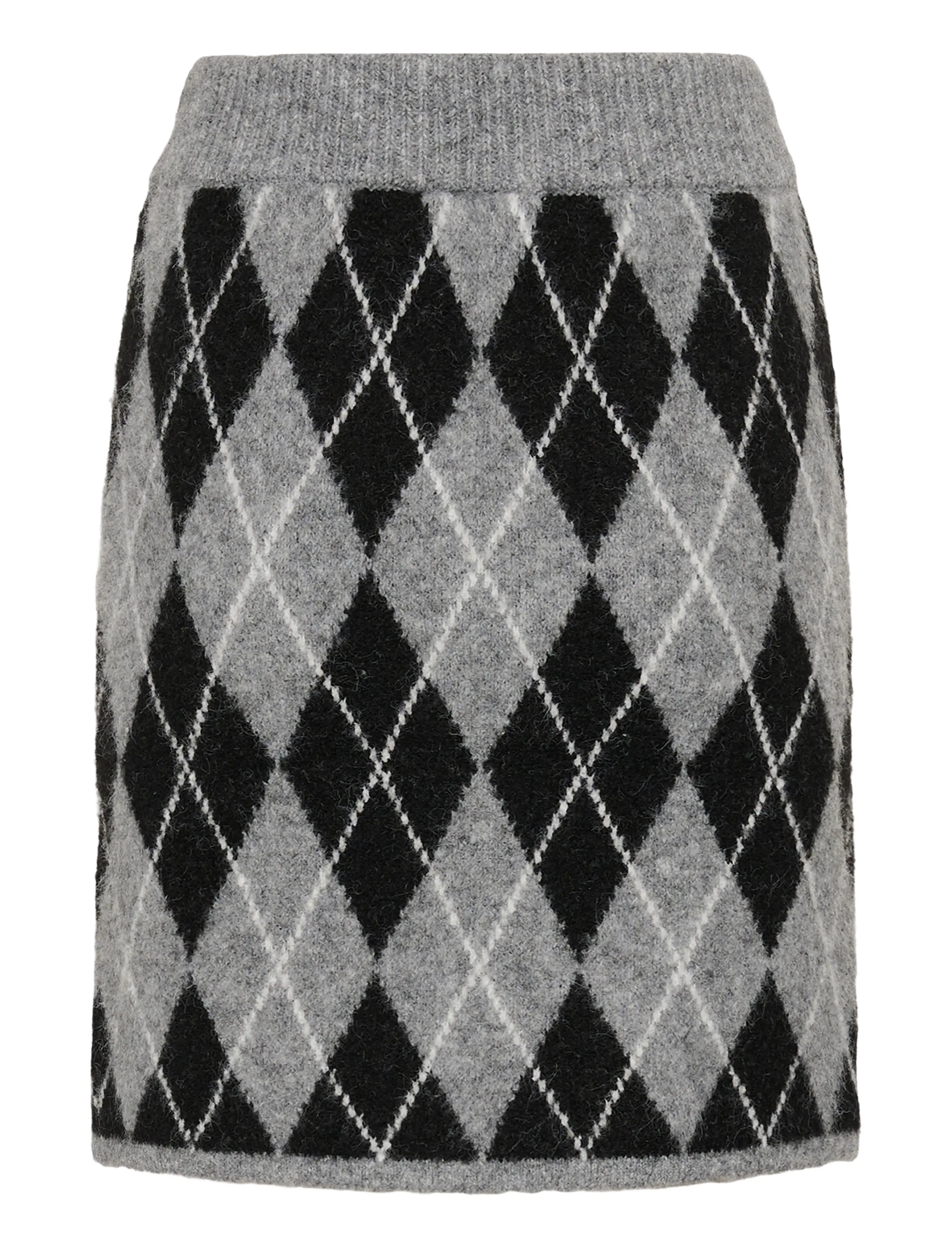 Kaffe - KAsimone Knit Skirt - strickröcke - black/gm/white argyle - 1