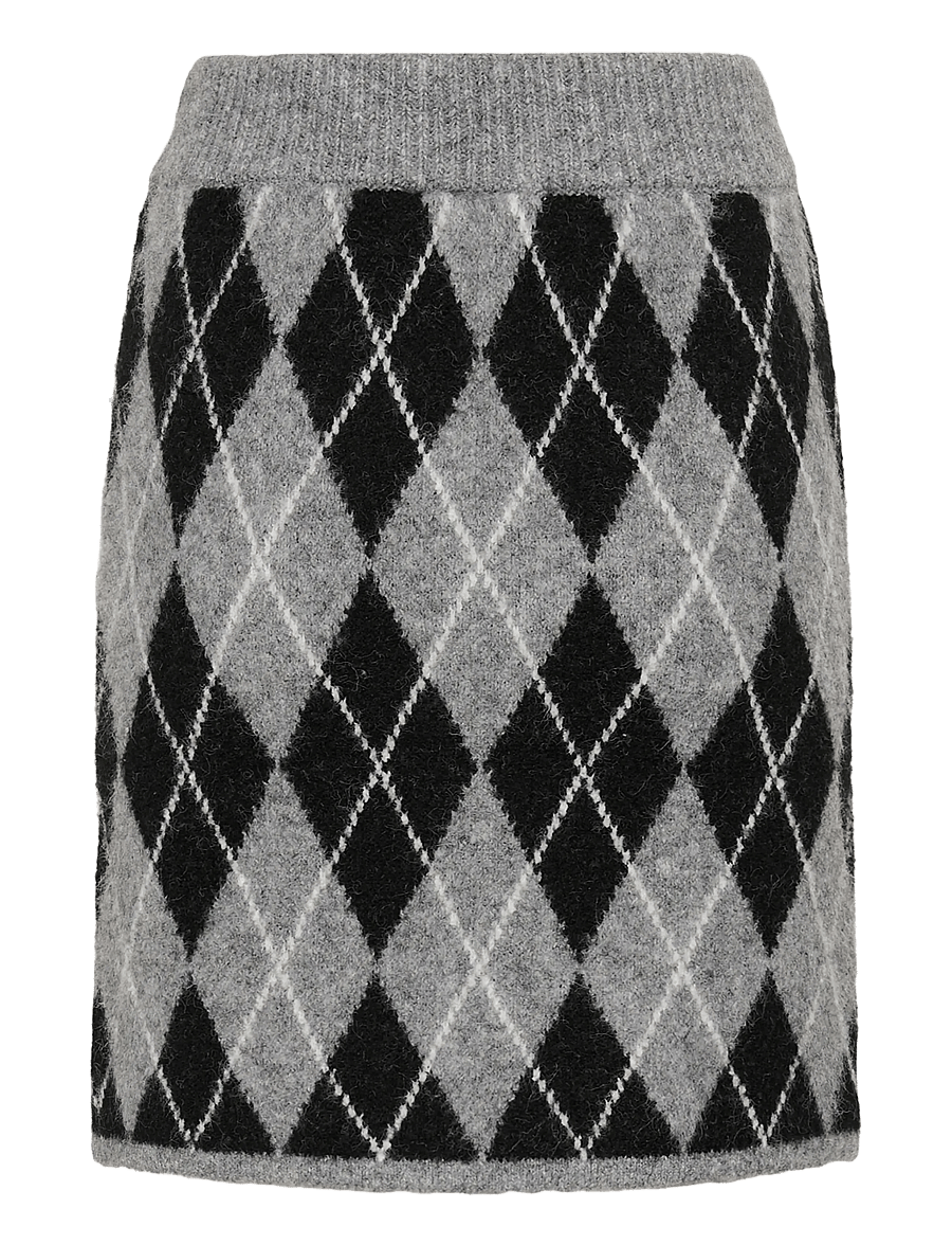 Kaffe - KAsimone Knit Skirt - strickröcke - black/gm/white argyle - 1