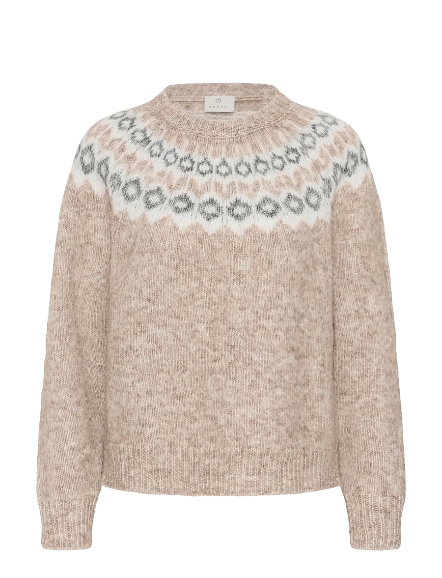 Kaffe - KAberta Pullover - striktrøjer - beige mel. -grey/chalk pattern - 0
