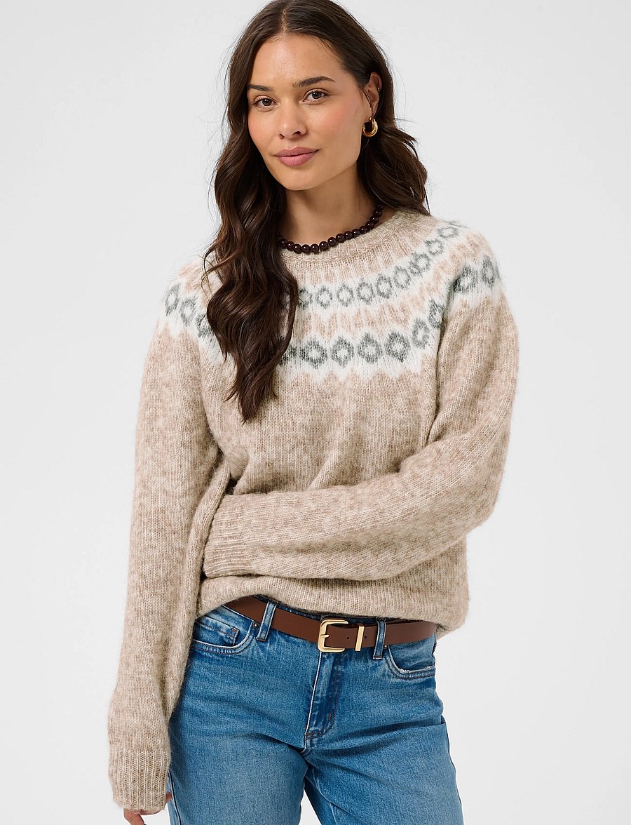 Kaffe - KAberta Pullover - striktrøjer - beige mel. -grey/chalk pattern - 2