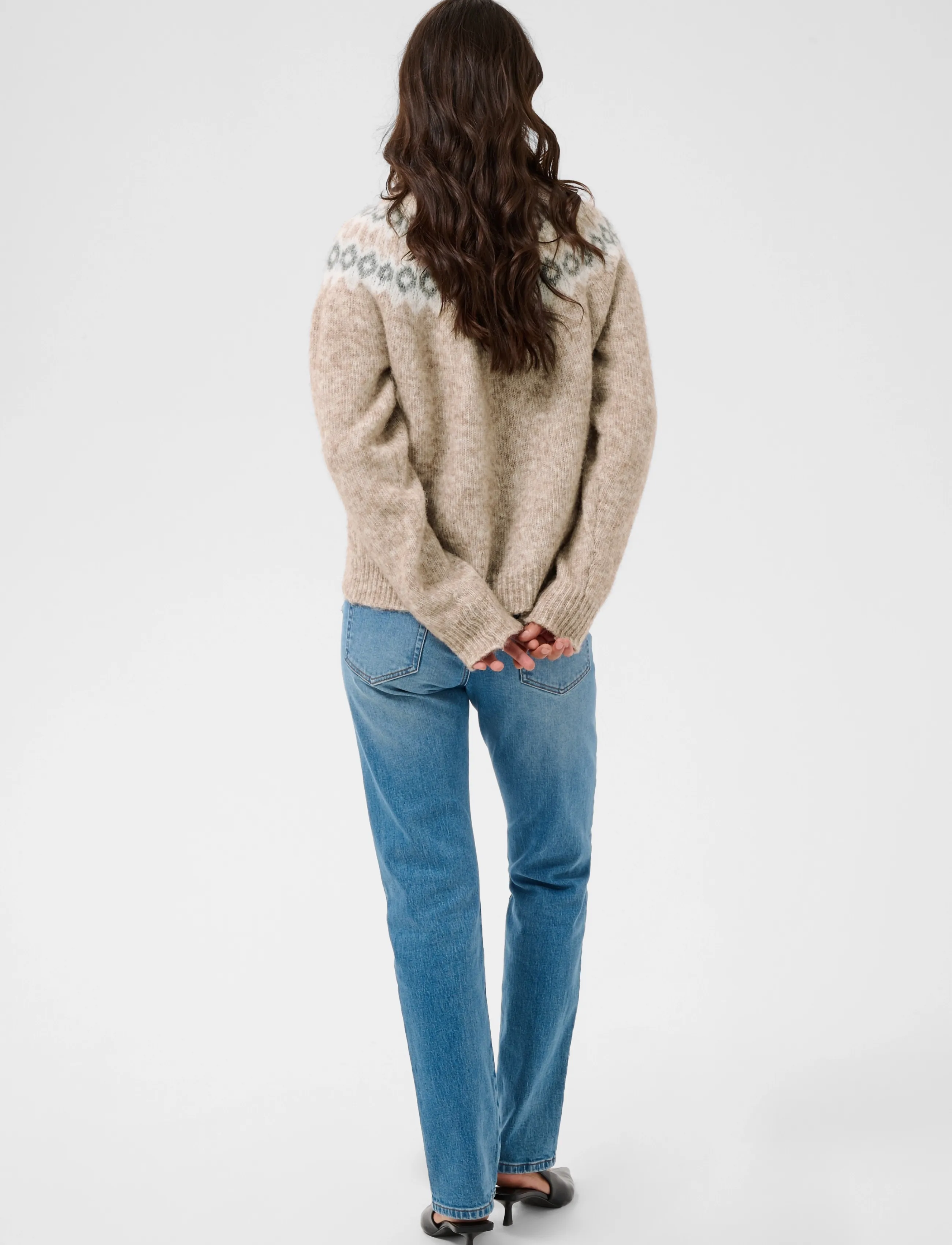 Kaffe - KAberta Pullover - striktrøjer - beige mel. -grey/chalk pattern - 4