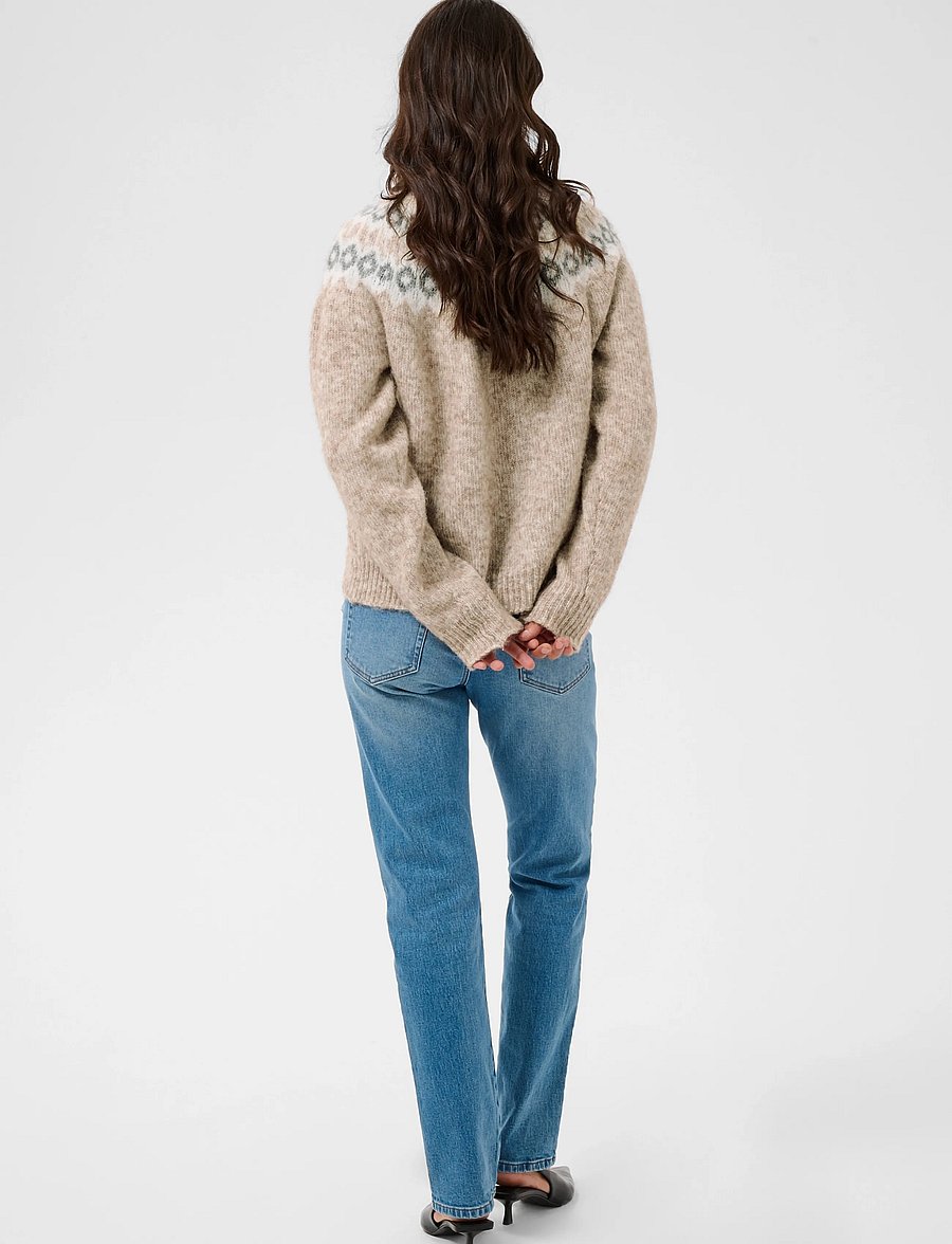 Kaffe - KAberta Pullover - striktrøjer - beige mel. -grey/chalk pattern - 4