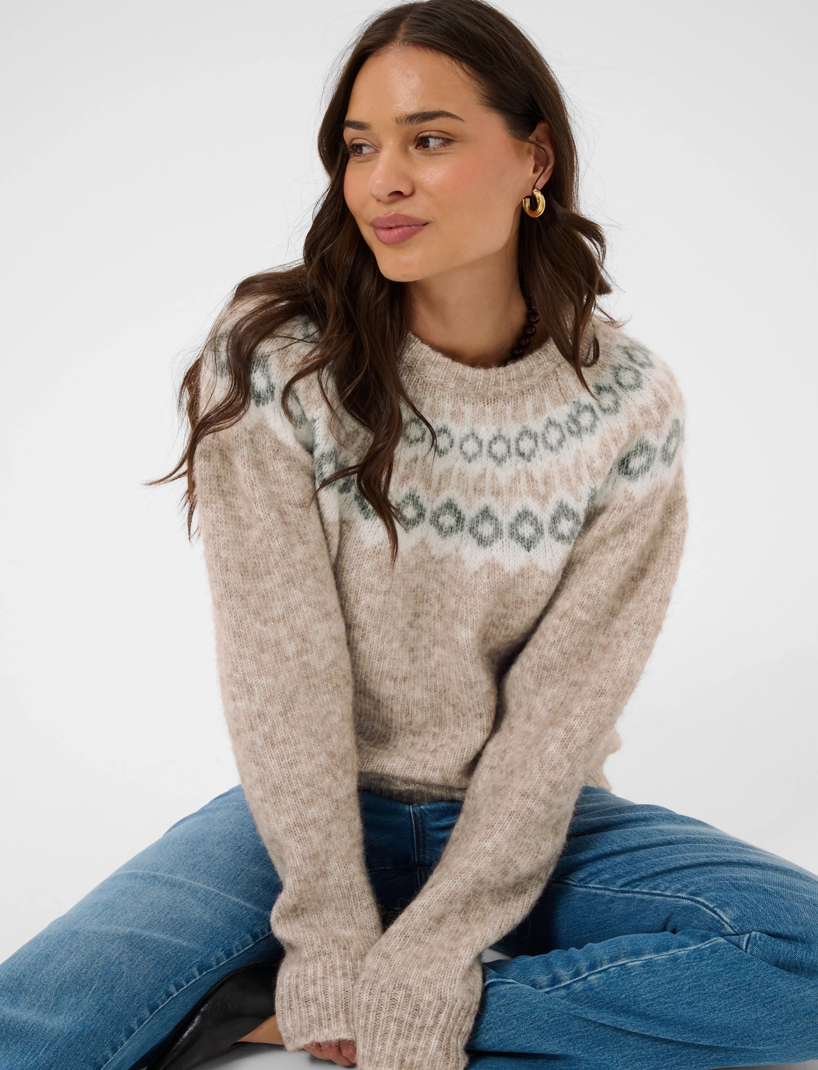 Kaffe - KAberta Pullover - striktrøjer - beige mel. -grey/chalk pattern - 5