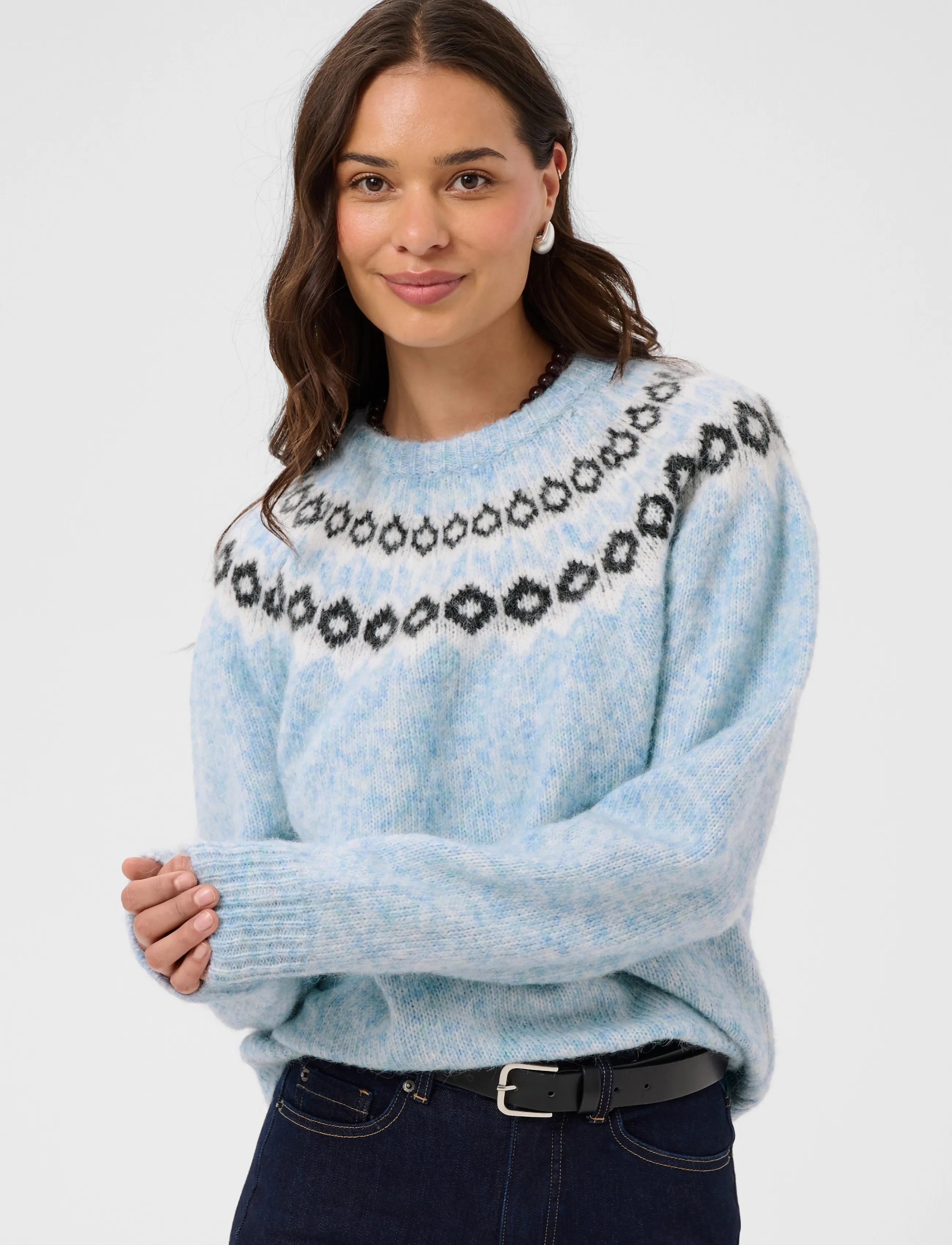 Kaffe - KAberta Pullover - stickade tröjor - blue mel. -grey/chalk pattern - 2