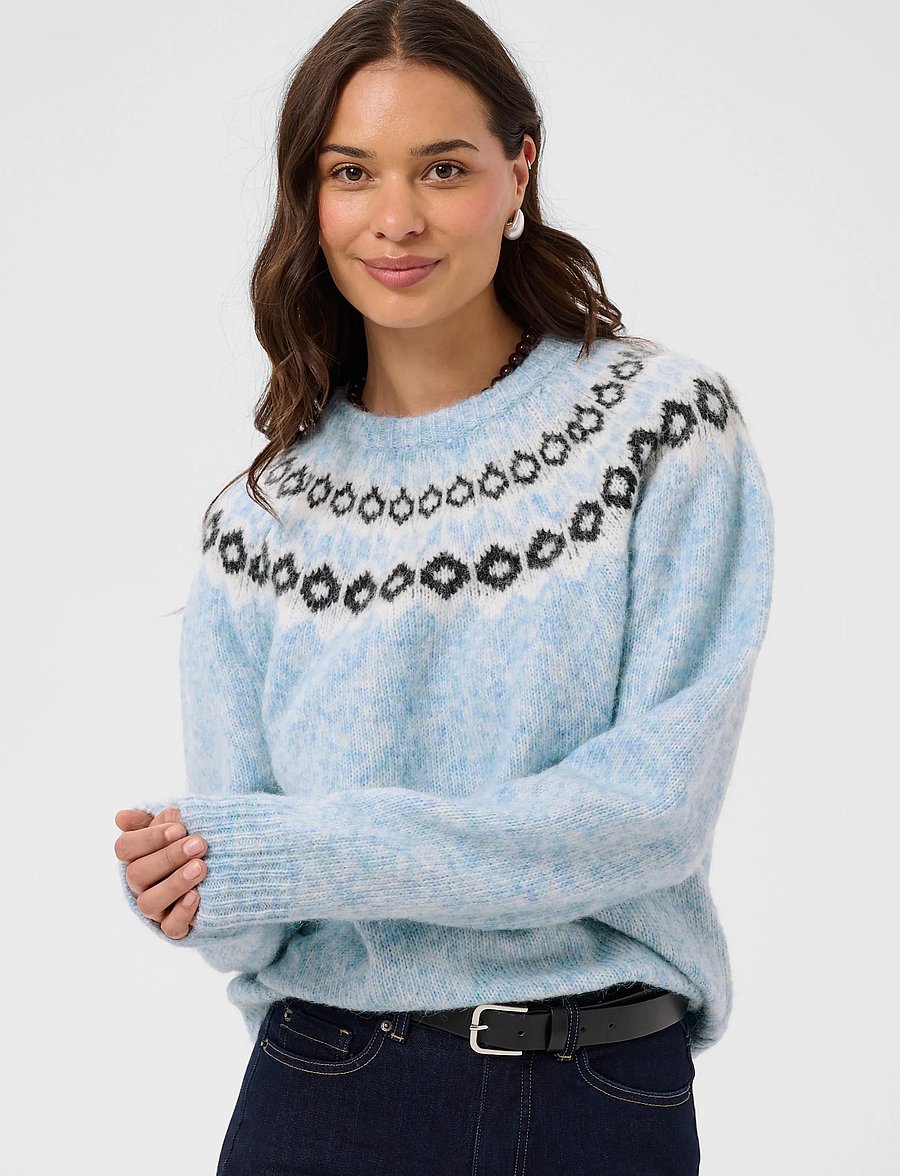 Kaffe - KAberta Pullover - kampsunid - blue mel. -grey/chalk pattern - 2
