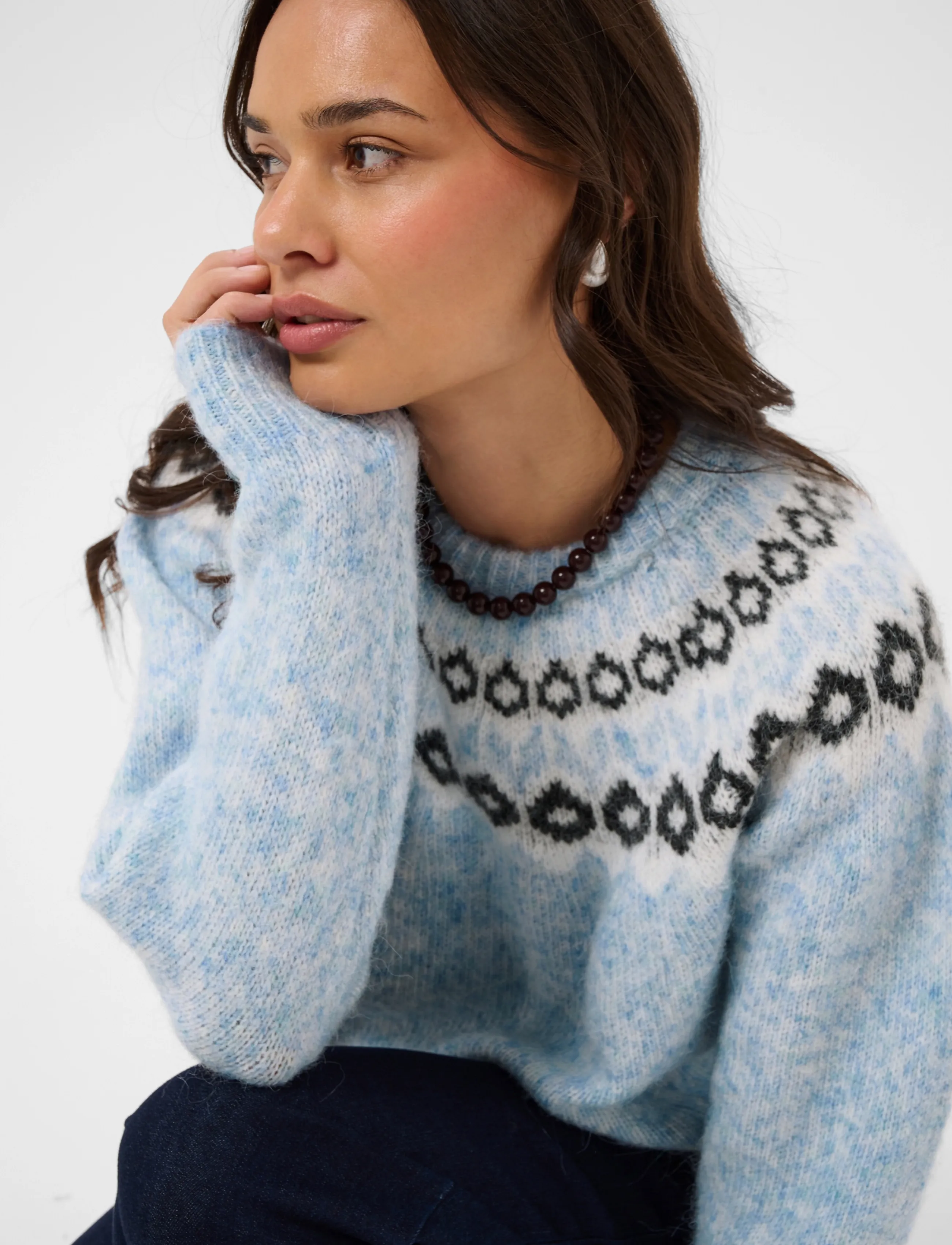 Kaffe - KAberta Pullover - stickade tröjor - blue mel. -grey/chalk pattern - 5