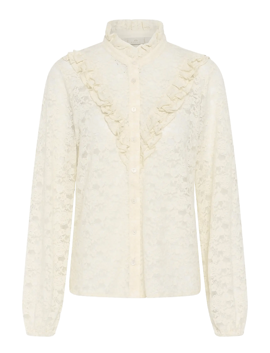 Kaffe - KAgigi Flounce Lace Shirt - langärmlige hemden - whisper white - 0