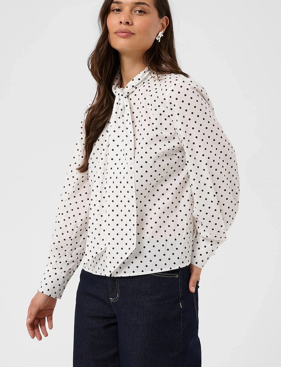 Kaffe - KAmilly Shirt - pikkade varrukatega särgid - white w. black dot - 2