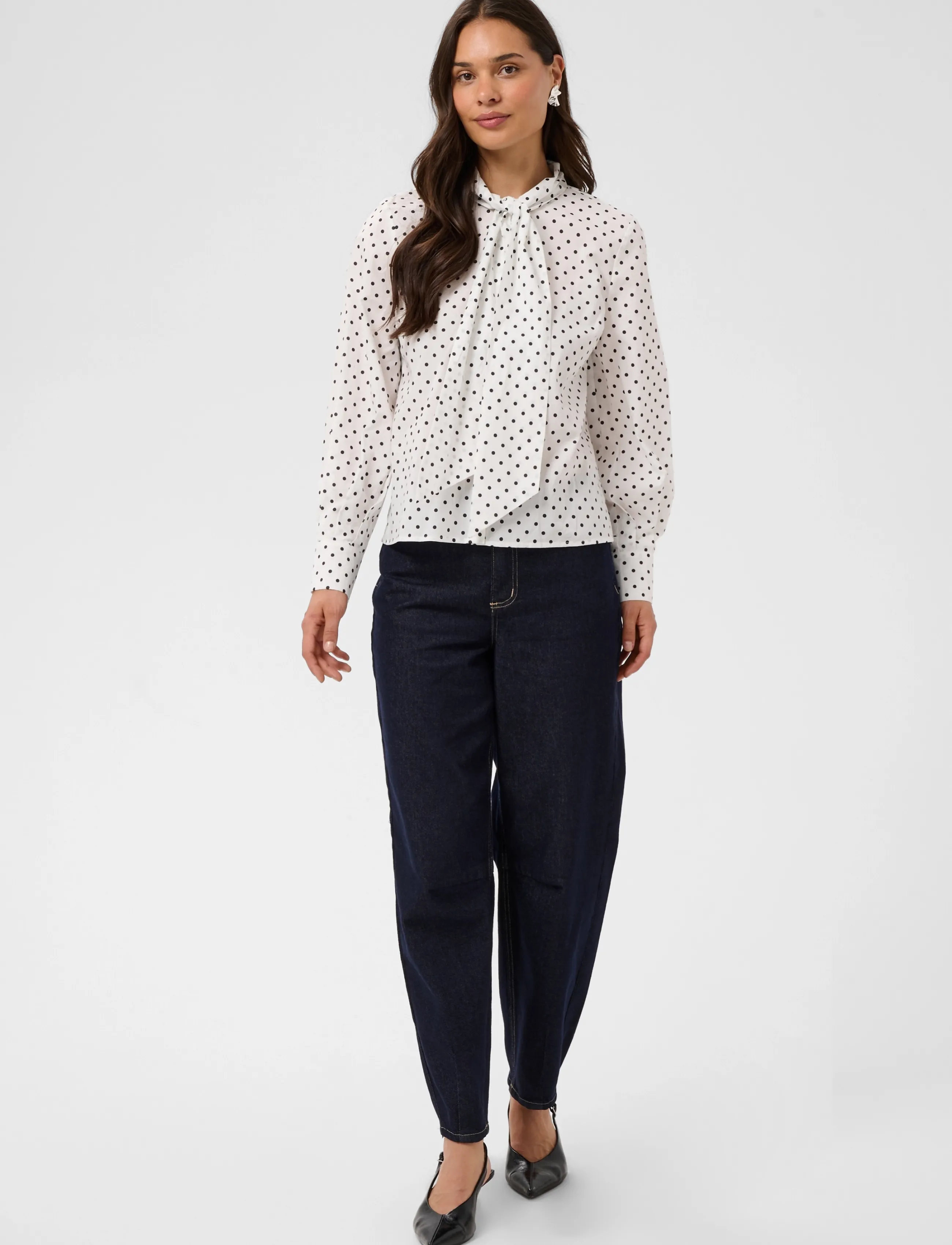 Kaffe - KAmilly Shirt - pikkade varrukatega särgid - white w. black dot - 3