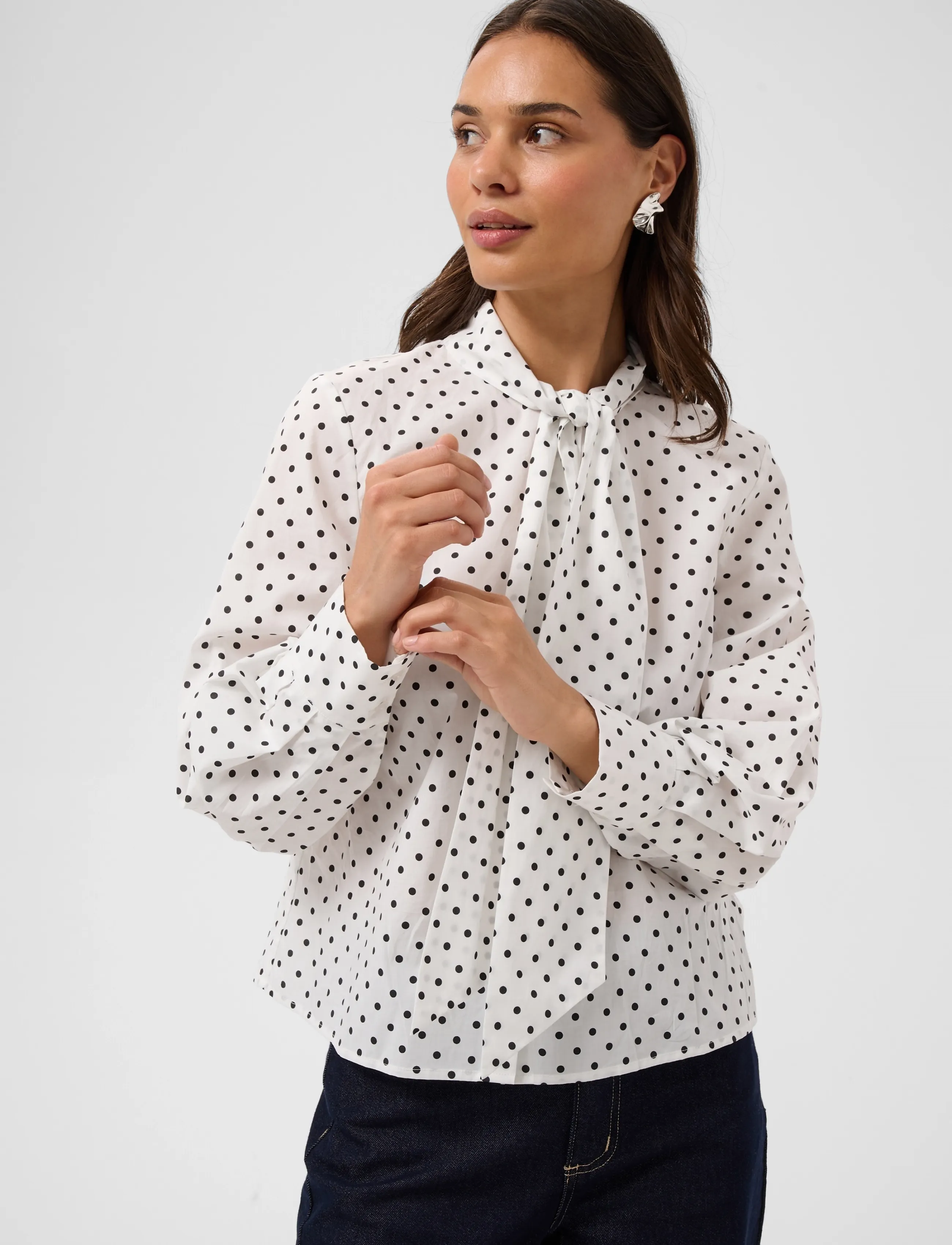 Kaffe - KAmilly Shirt - pikkade varrukatega särgid - white w. black dot - 5