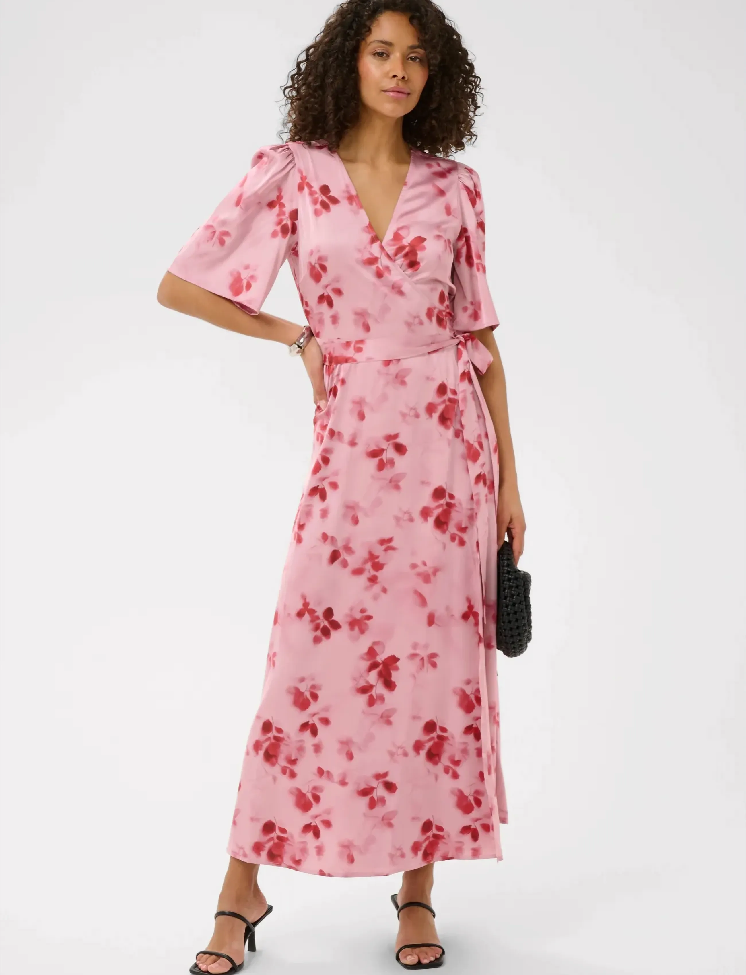 Kaffe KAsadie Wrap Dress - Midikleider - DUSTY PINK/RED FLOWERS / pink/rose