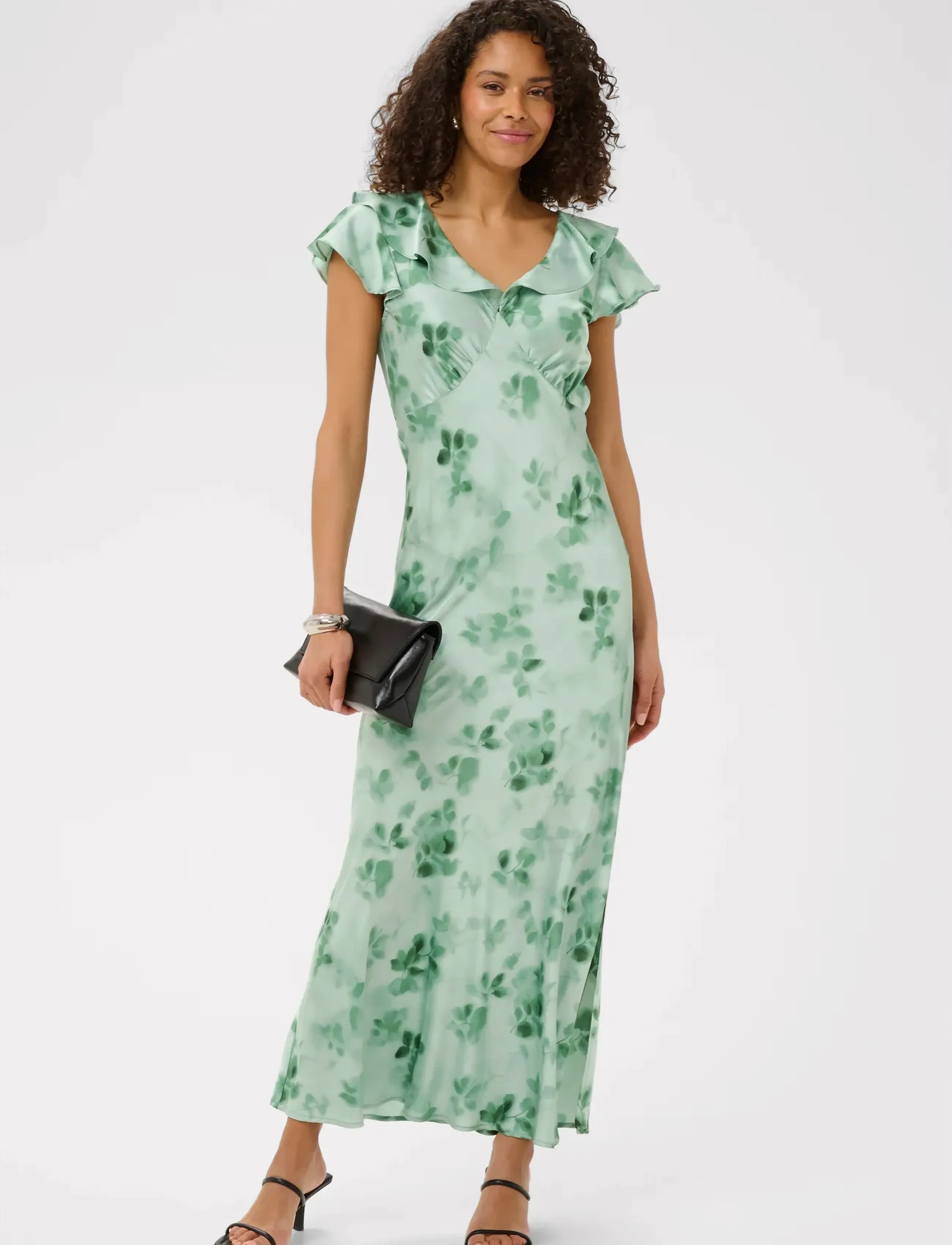 Kaffe KAsadie Frill Dress - Klänningar - DUSTY GREEN/GREEN FLOWER / green