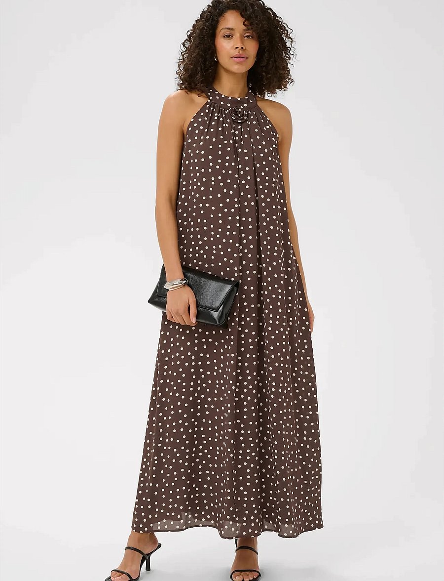 Kaffe - KAlorinda Halterneck Dress - abendkleider - seal brown/turtledove dot - 0