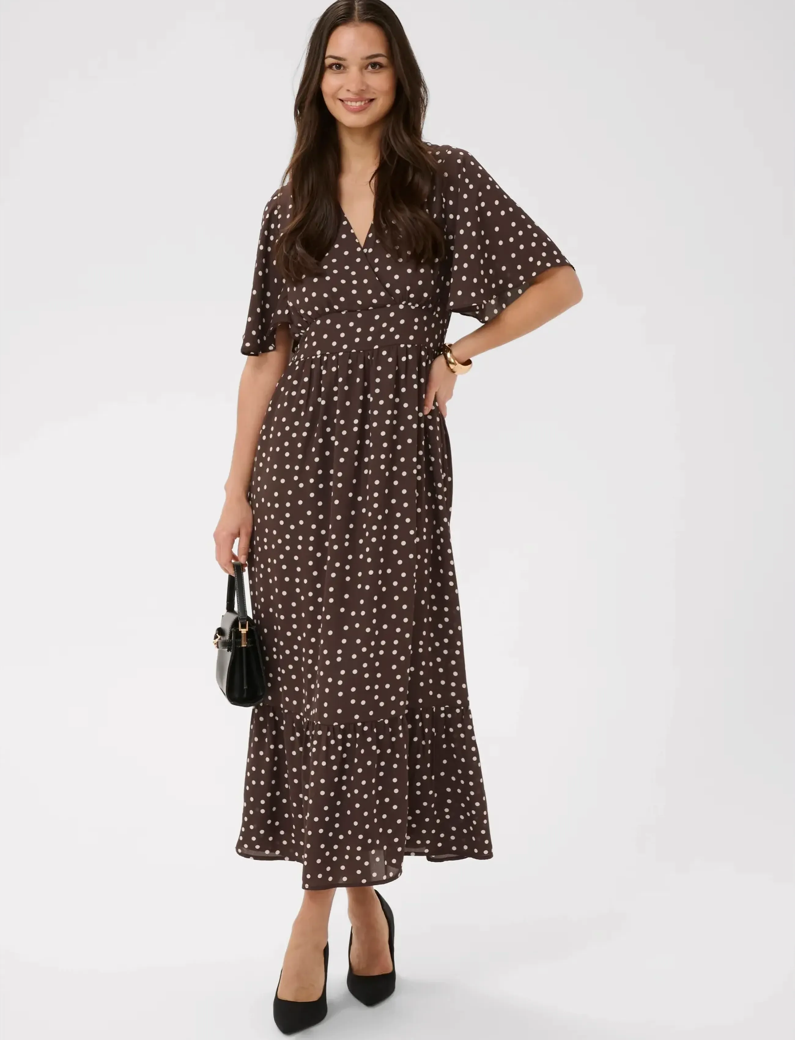 Kaffe KAlorinda SS Dress - Kleidid - SEAL BROWN/TURTLEDOVE DOT / brown