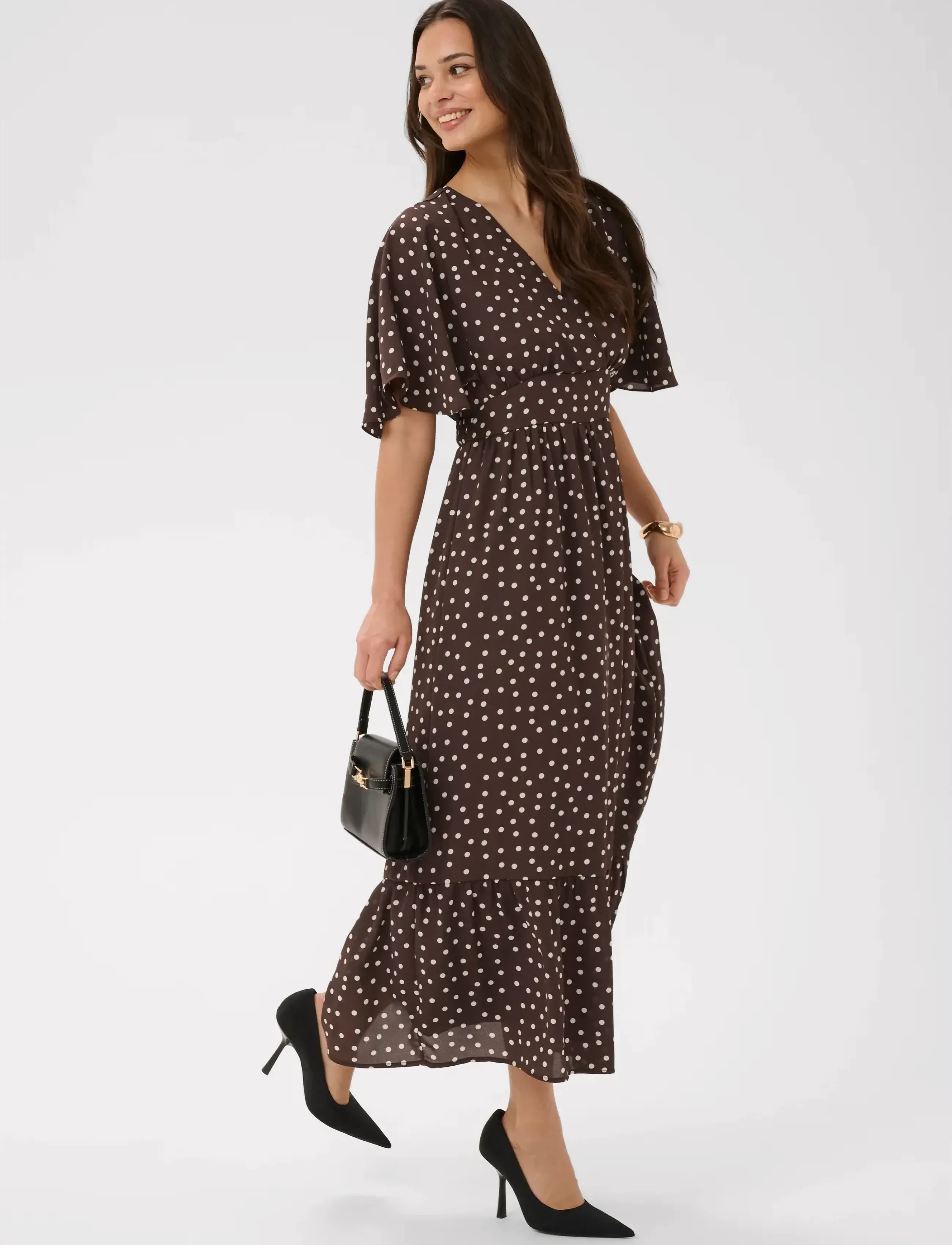 Kaffe - KAlorinda SS Dress - evening dresses - seal brown/turtledove dot - 5