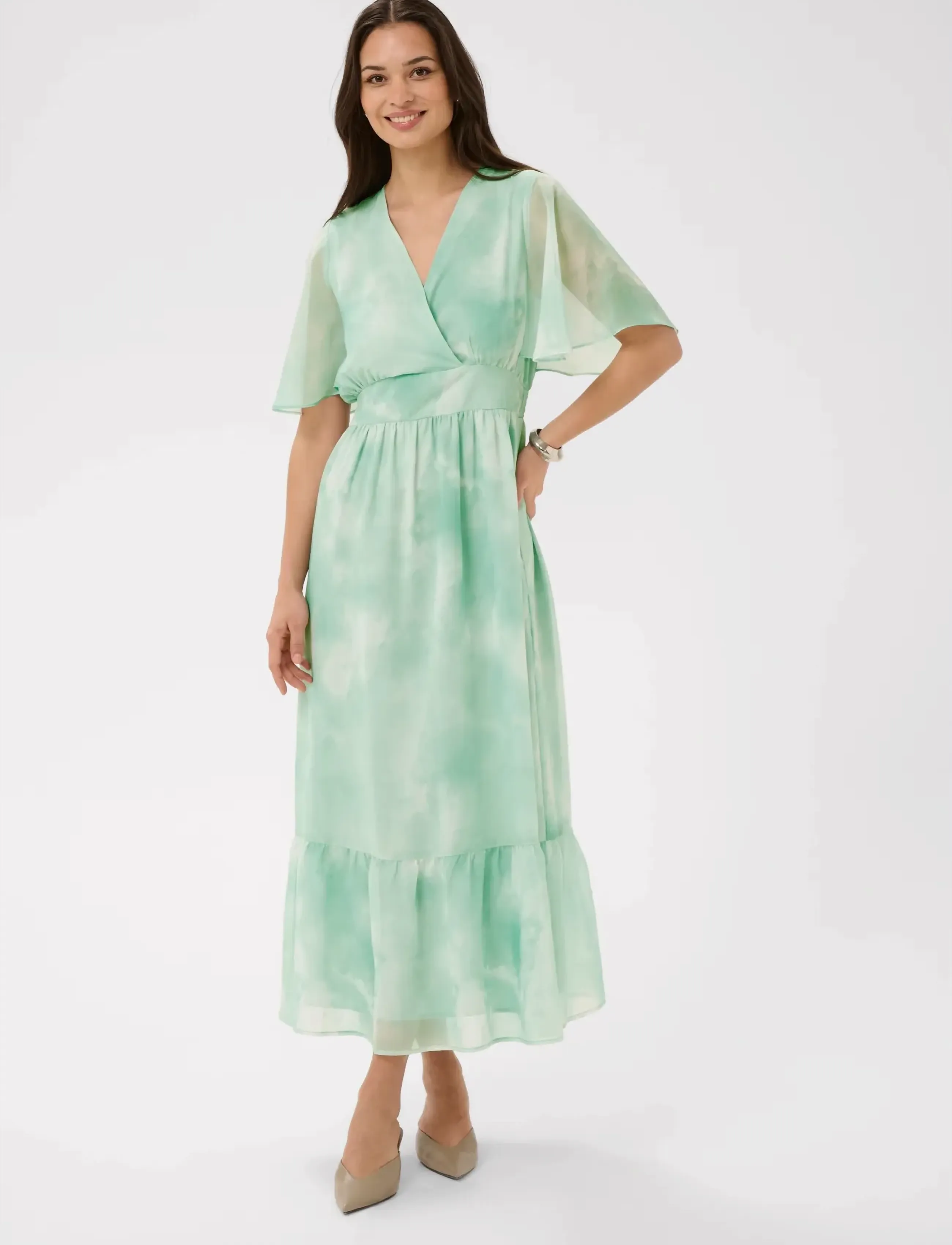 Kaffe Kalorinda Ss Dress, 38, Green, Kjoler > Maxikjole, Dame