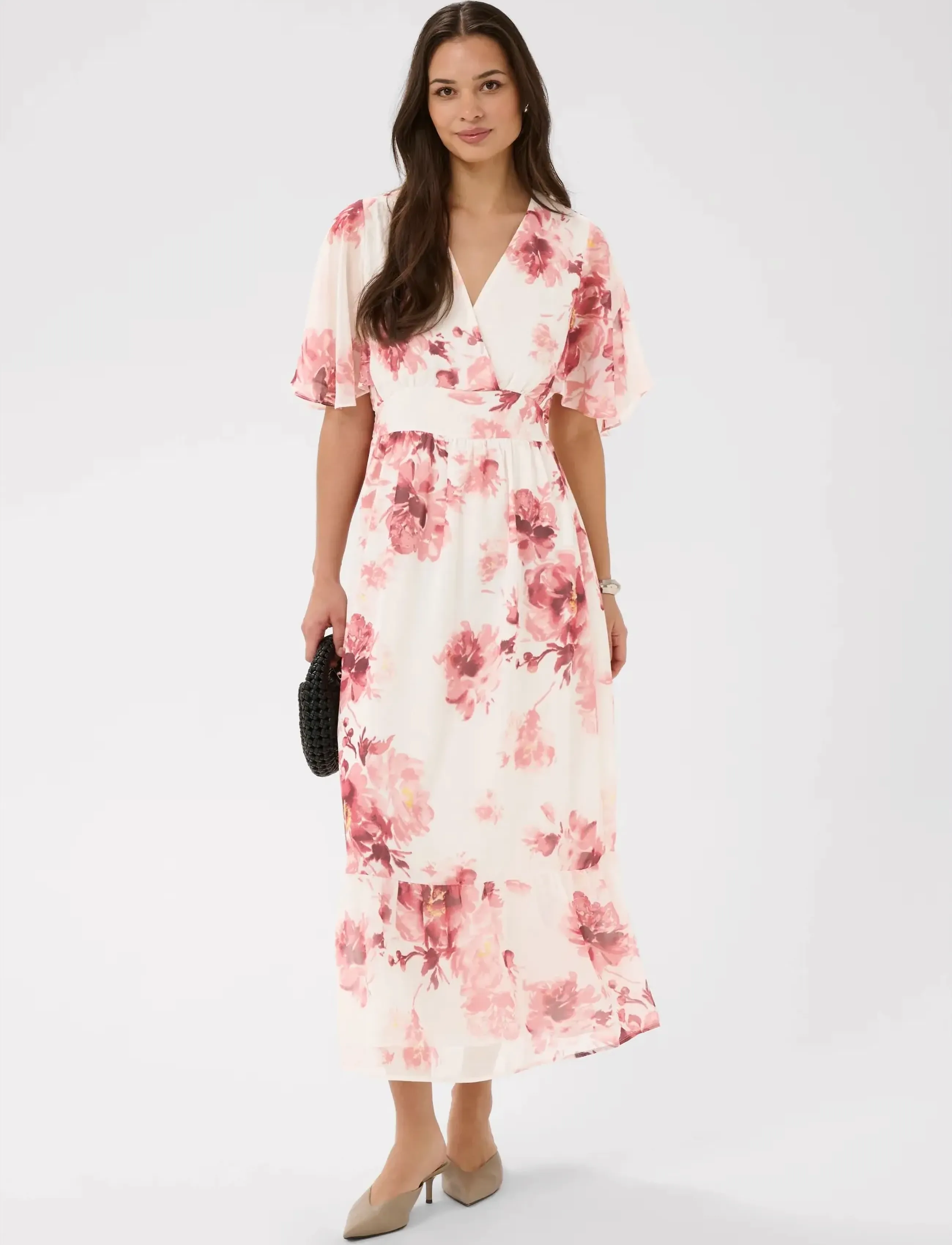 Kaffe KAlorinda SS Dress - Suvekleidid - LARGE PINK FLOWER PRINT / pink/rose