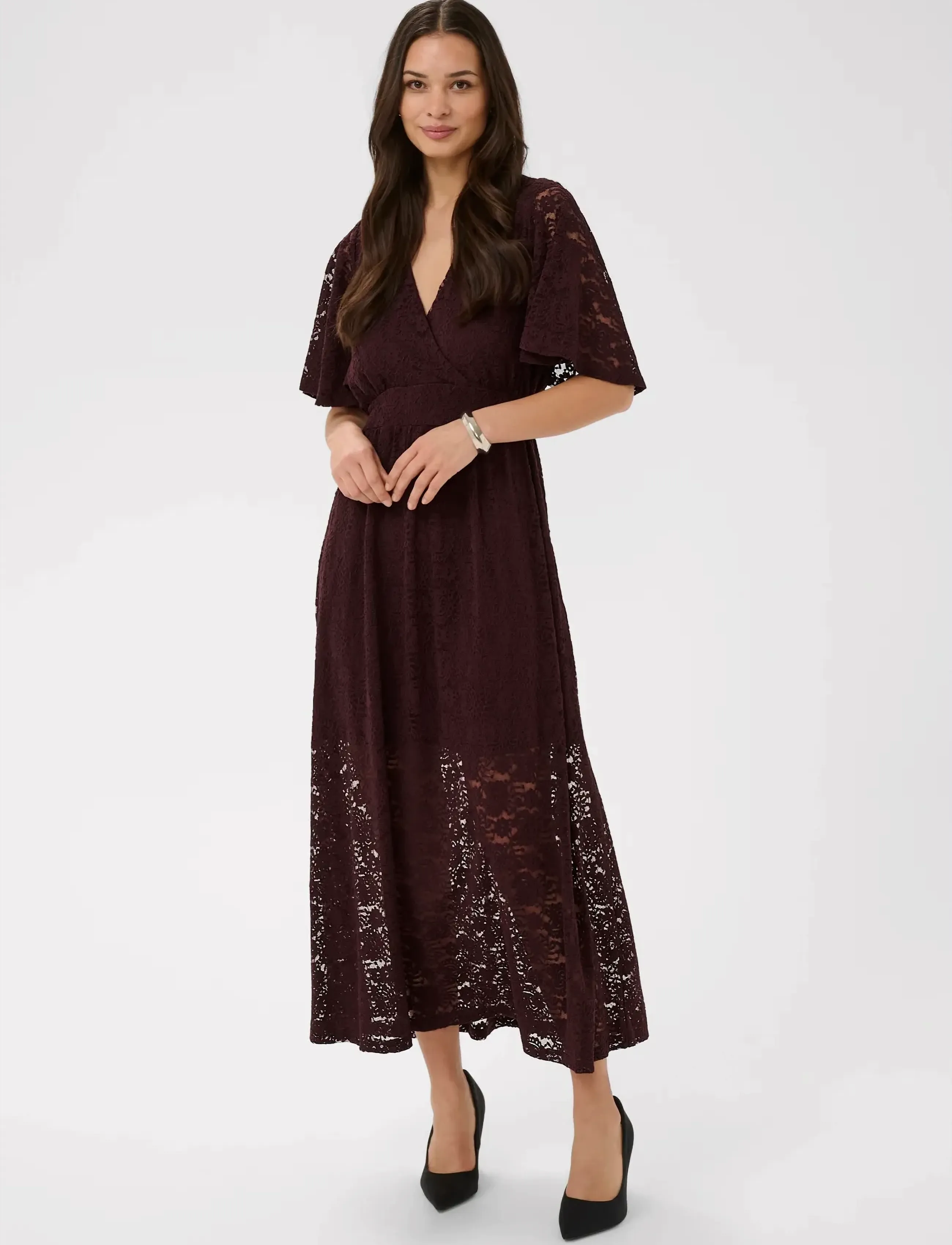 Kaffe Kalouisa Dress, Kvinder, Blonde Maxikjole, Bordeaux, Str: XL