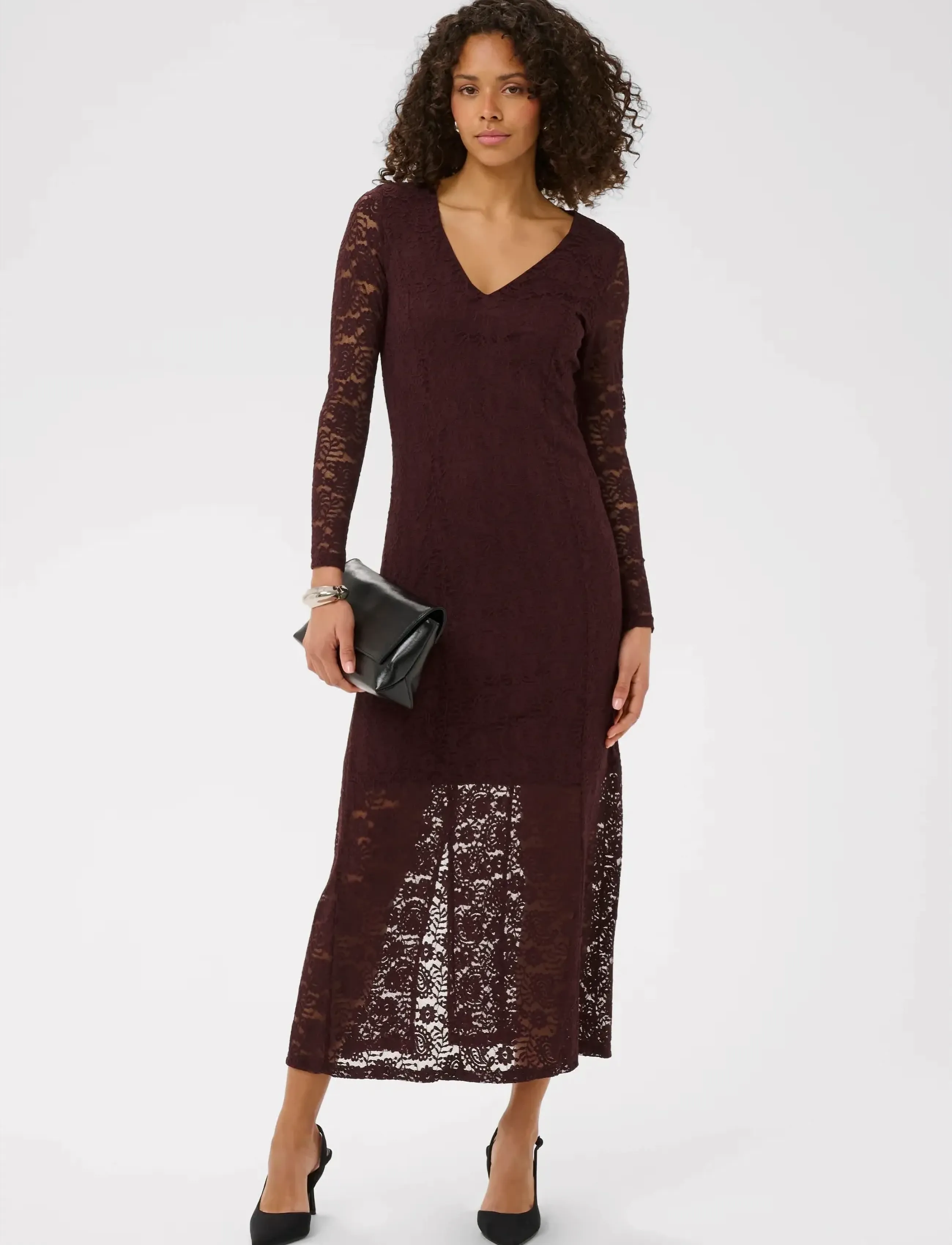 Kaffe Kalouisa Midi Dress, M, Burgundy, Kjoler > Knælange Og Midi, Dame